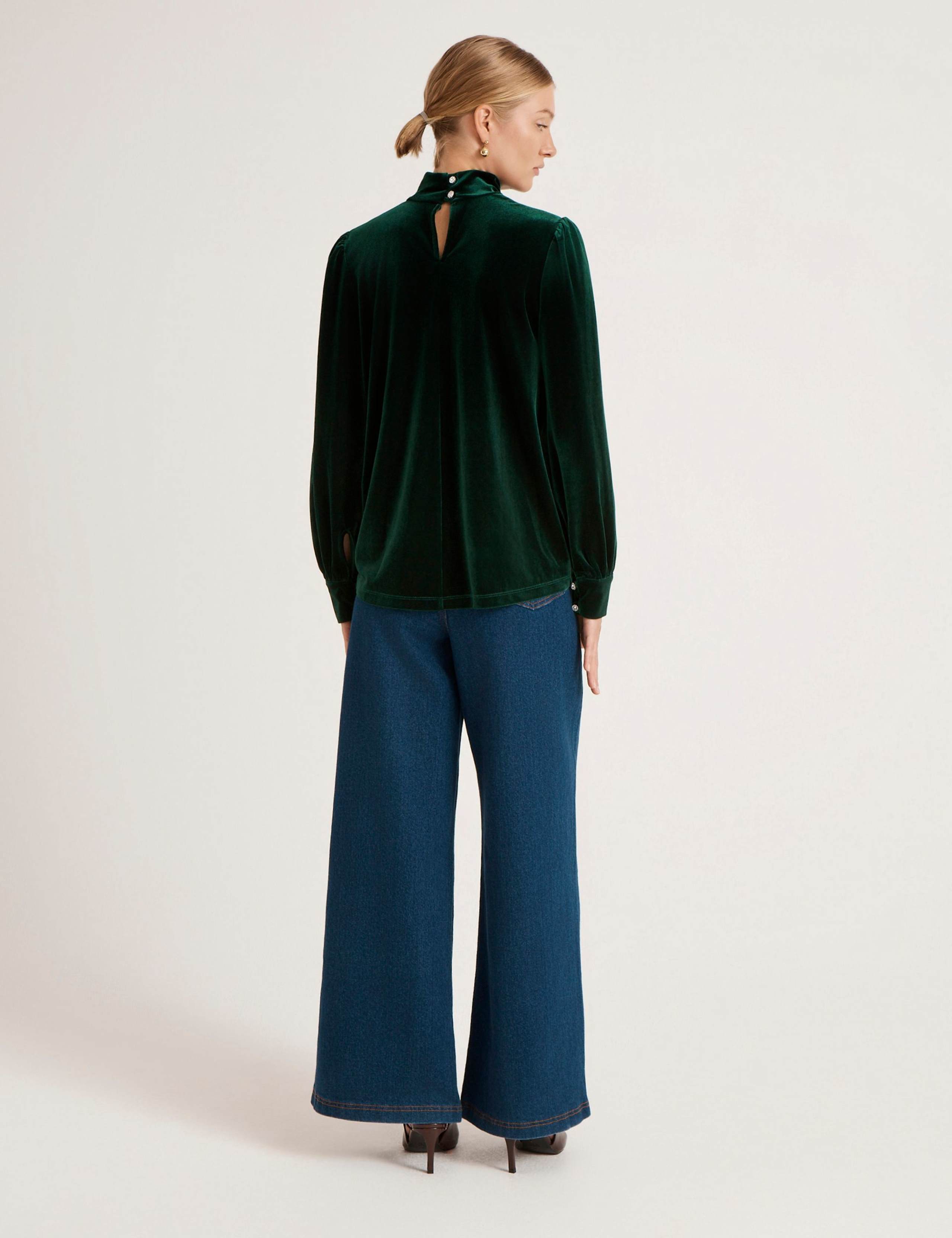 Velvet High Neck Puff Sleeve Top 3 of 5