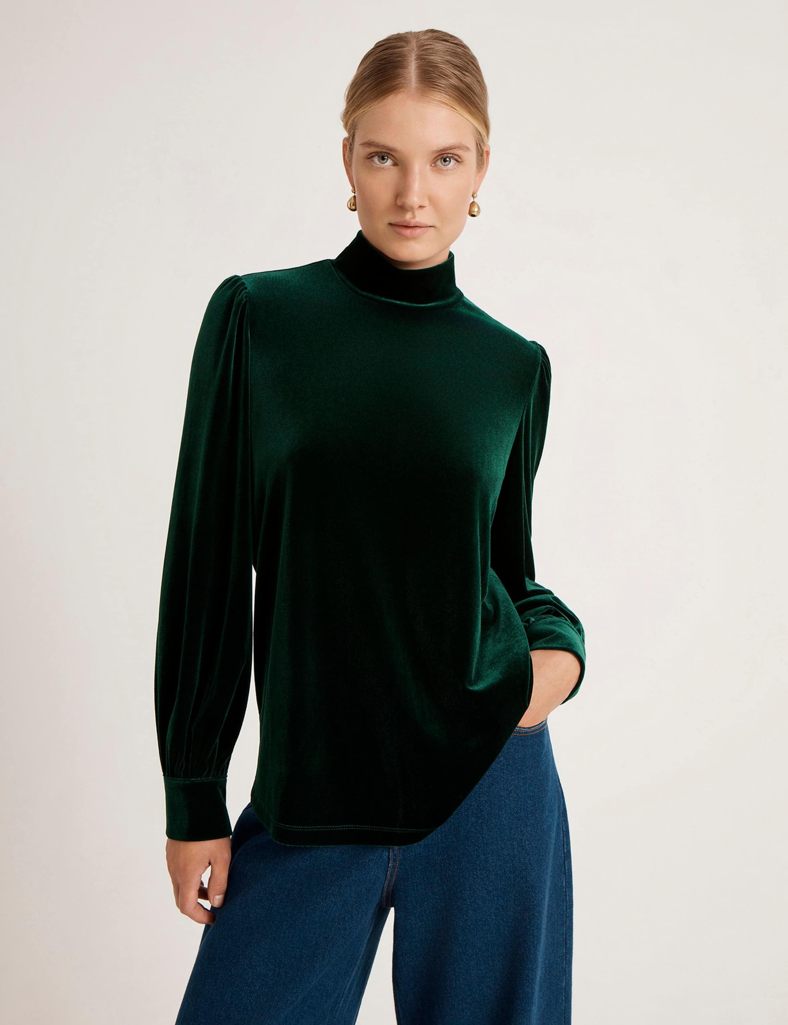 Velvet High Neck Puff Sleeve Top 4 of 5