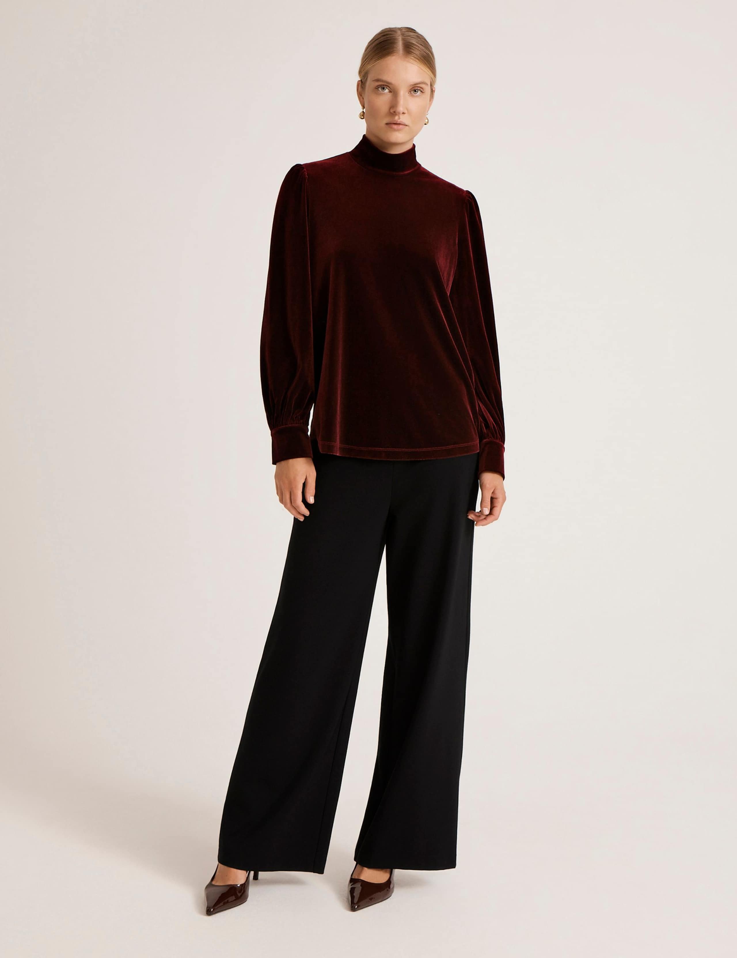 Velvet High Neck Puff Sleeve Top 2 of 5