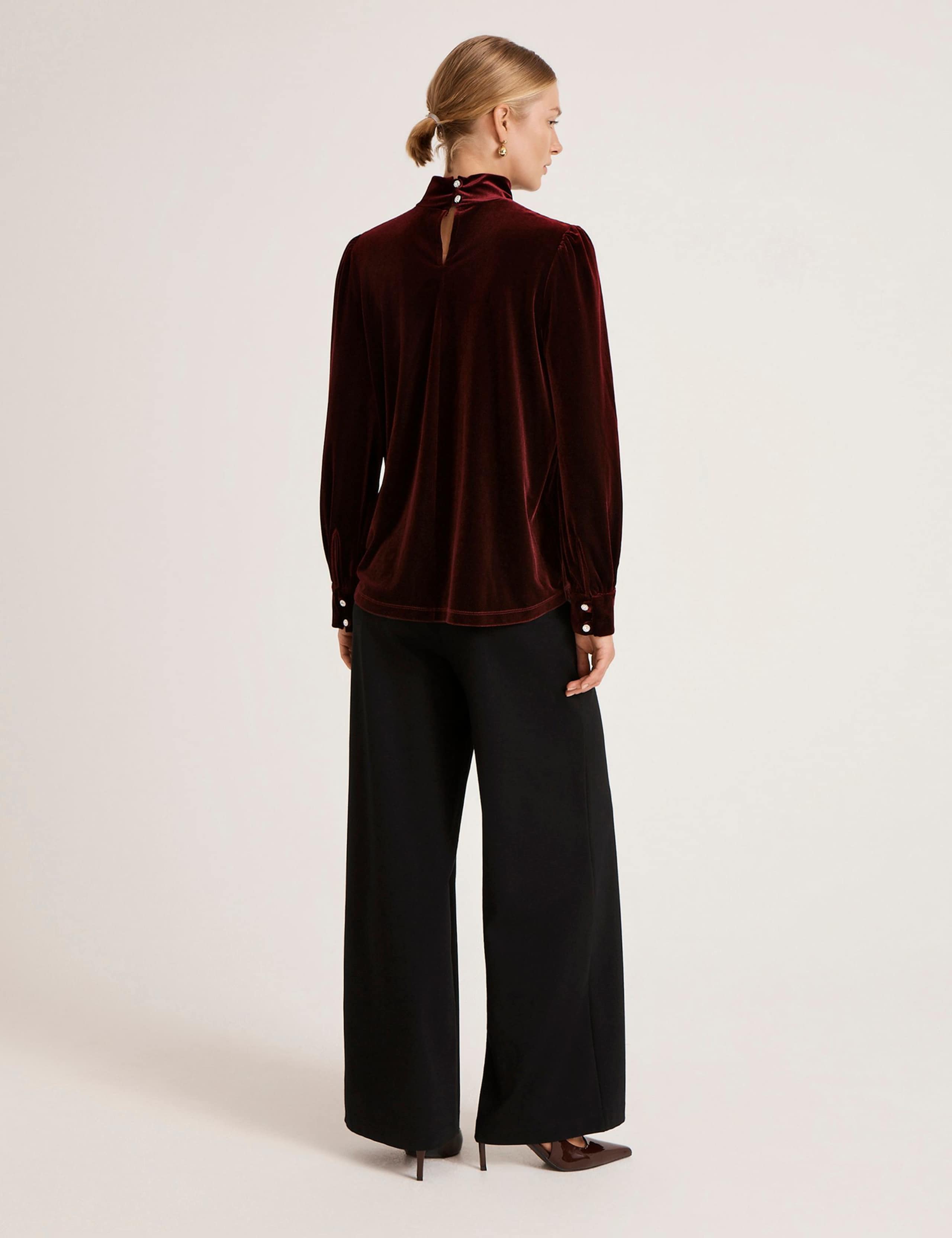 Velvet High Neck Puff Sleeve Top 3 of 5