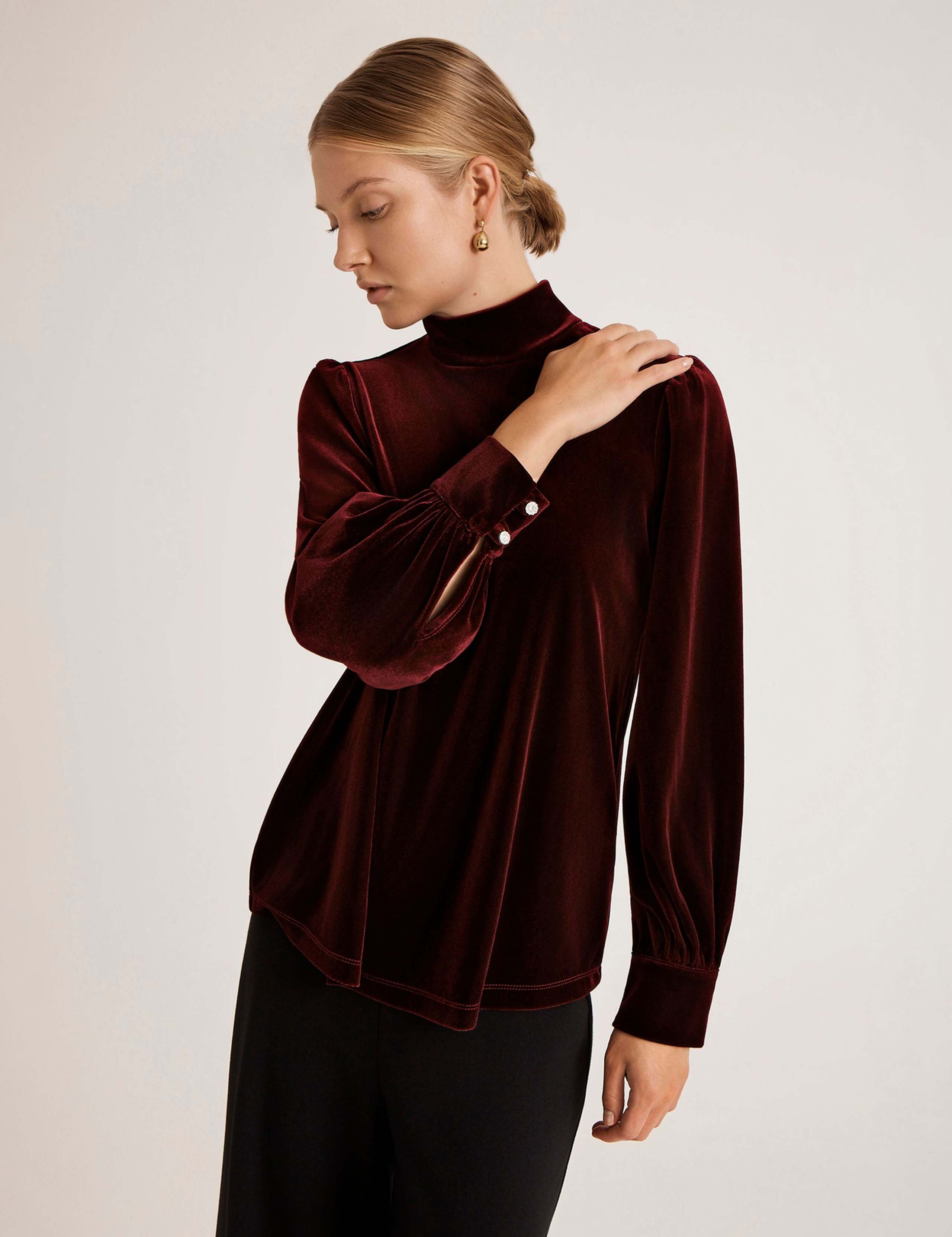 Velvet High Neck Puff Sleeve Top 4 of 5