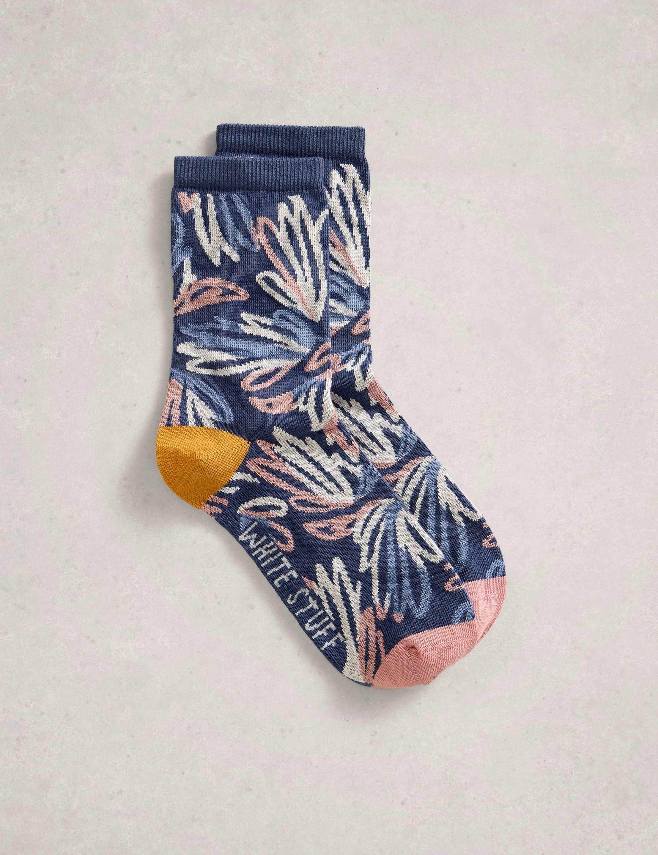 Cotton Rich Floral Graphic Ankle High Socks 1 of 2