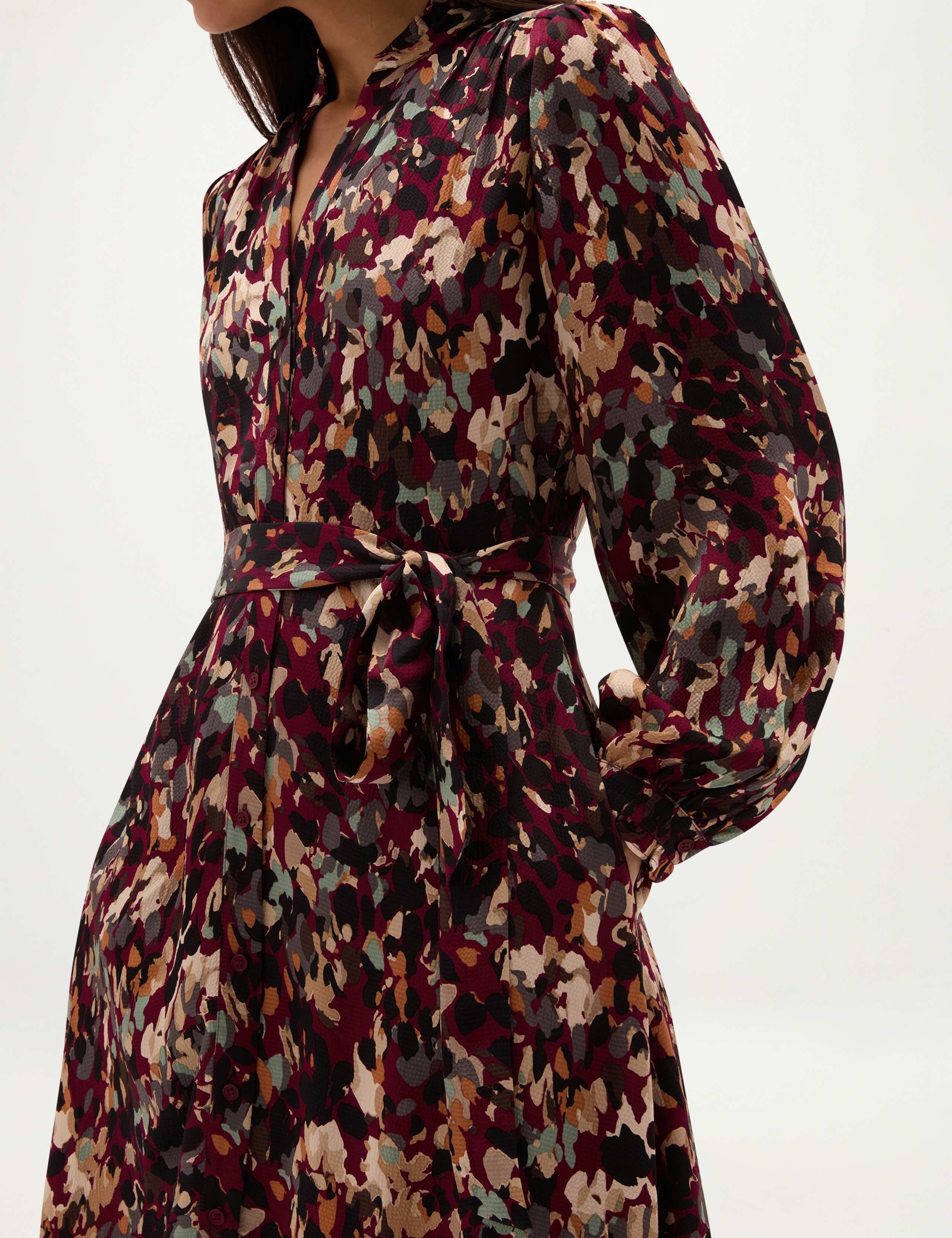 Printed Notch Neck Tie Waist Knee Length Skater Dress 6 of 6
