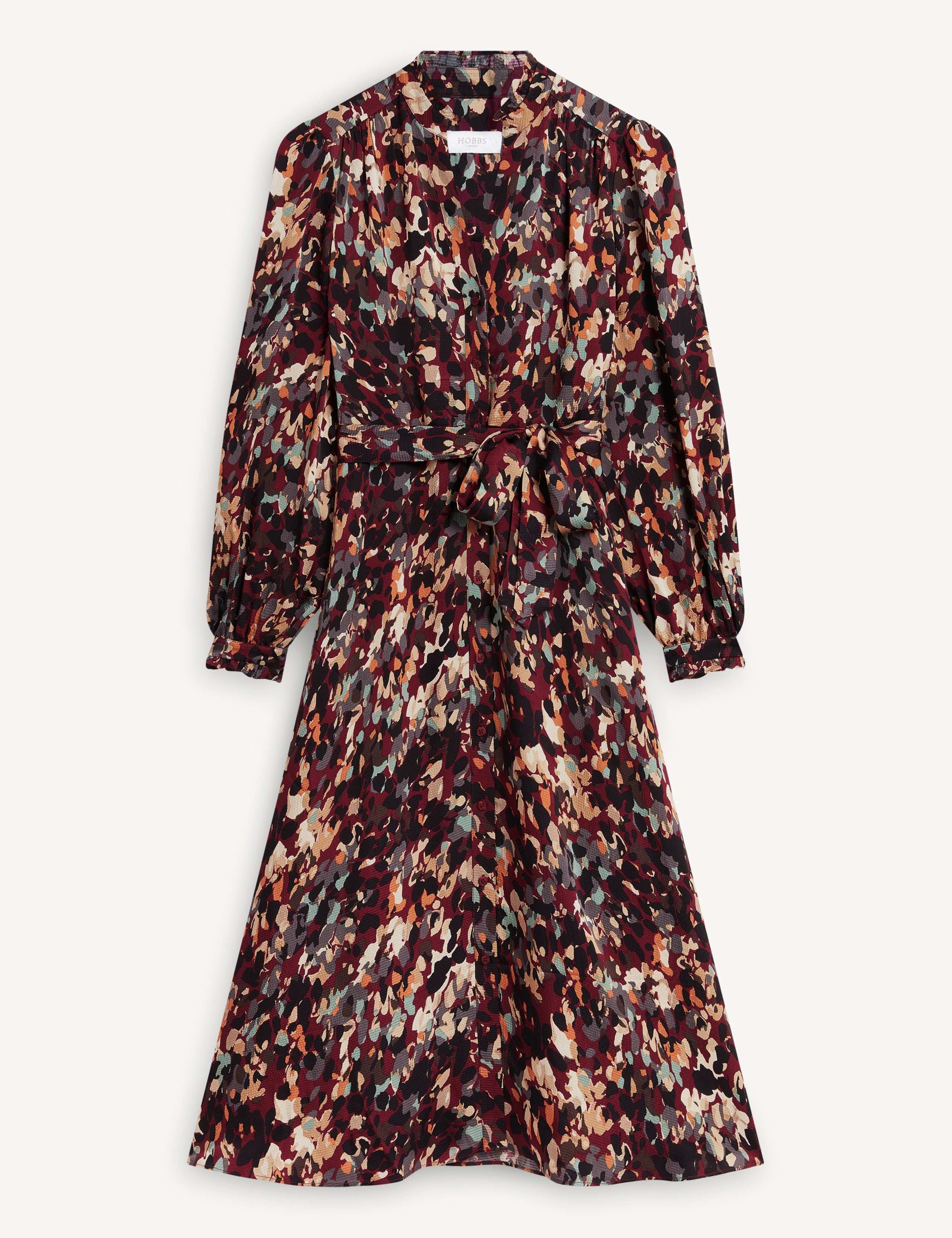 Printed Notch Neck Tie Waist Knee Length Skater Dress 2 of 6