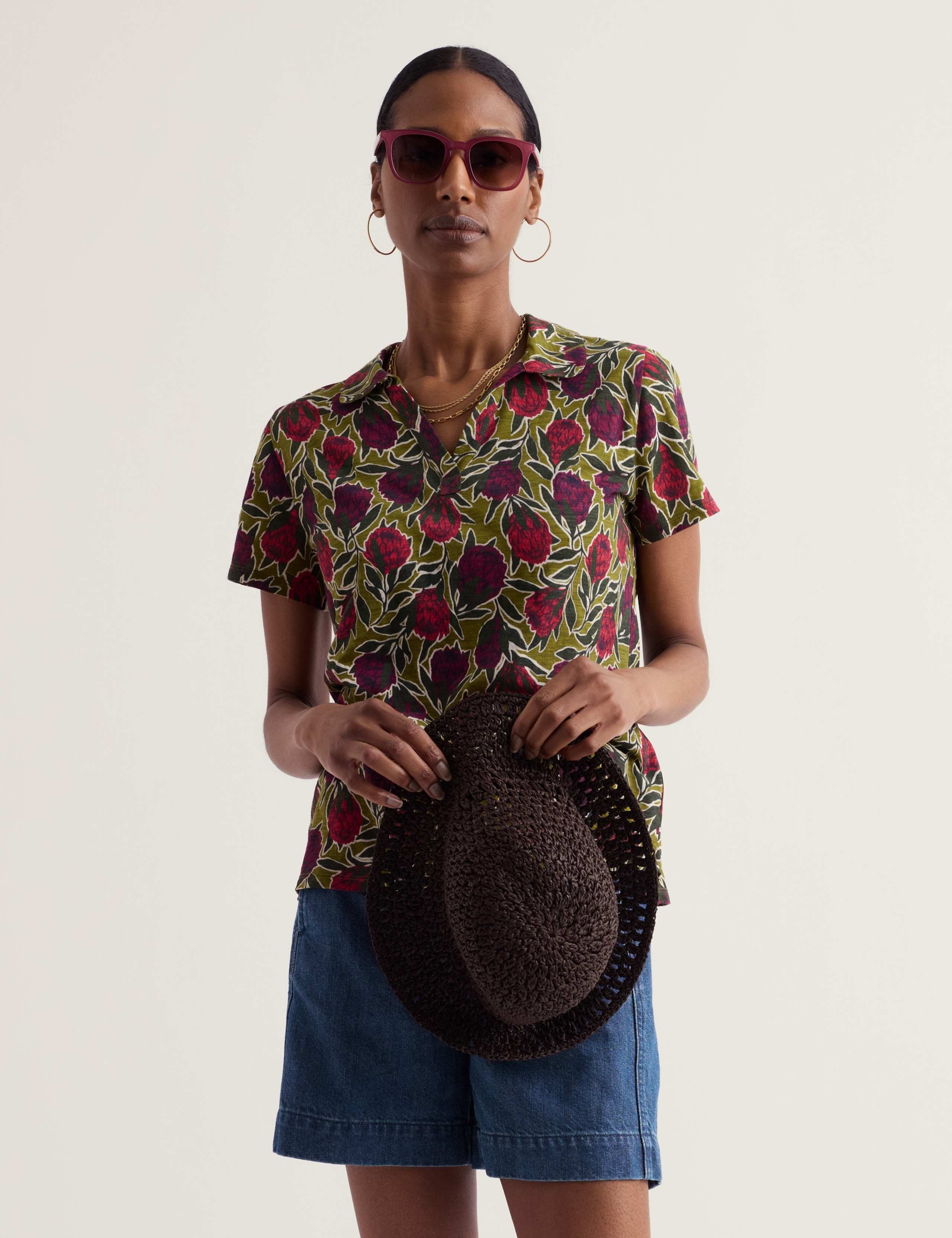 Pure Cotton Floral Collared Top 3 of 5