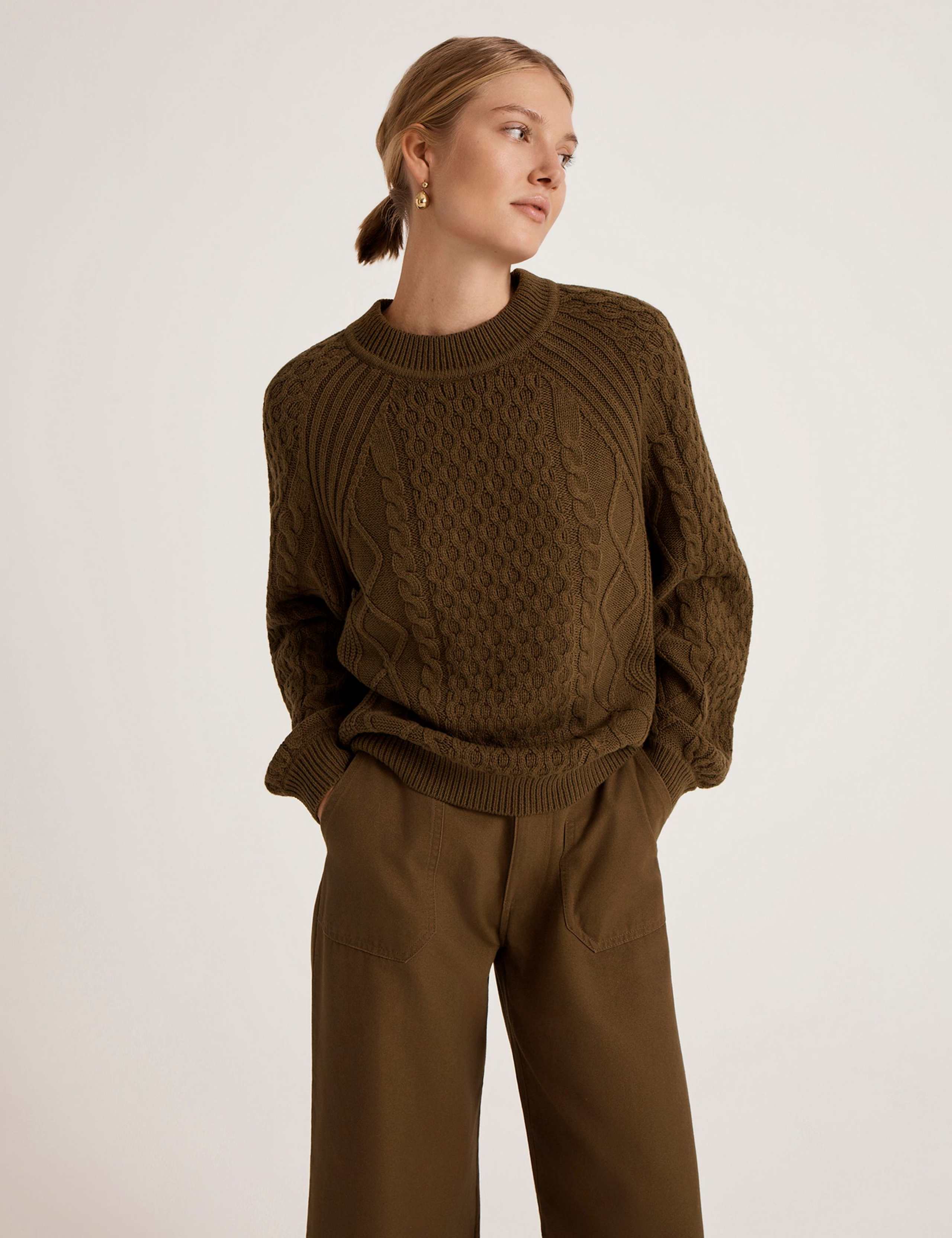 Cotton Rich Cable Knit Crew Neck Jumper 2 of 6