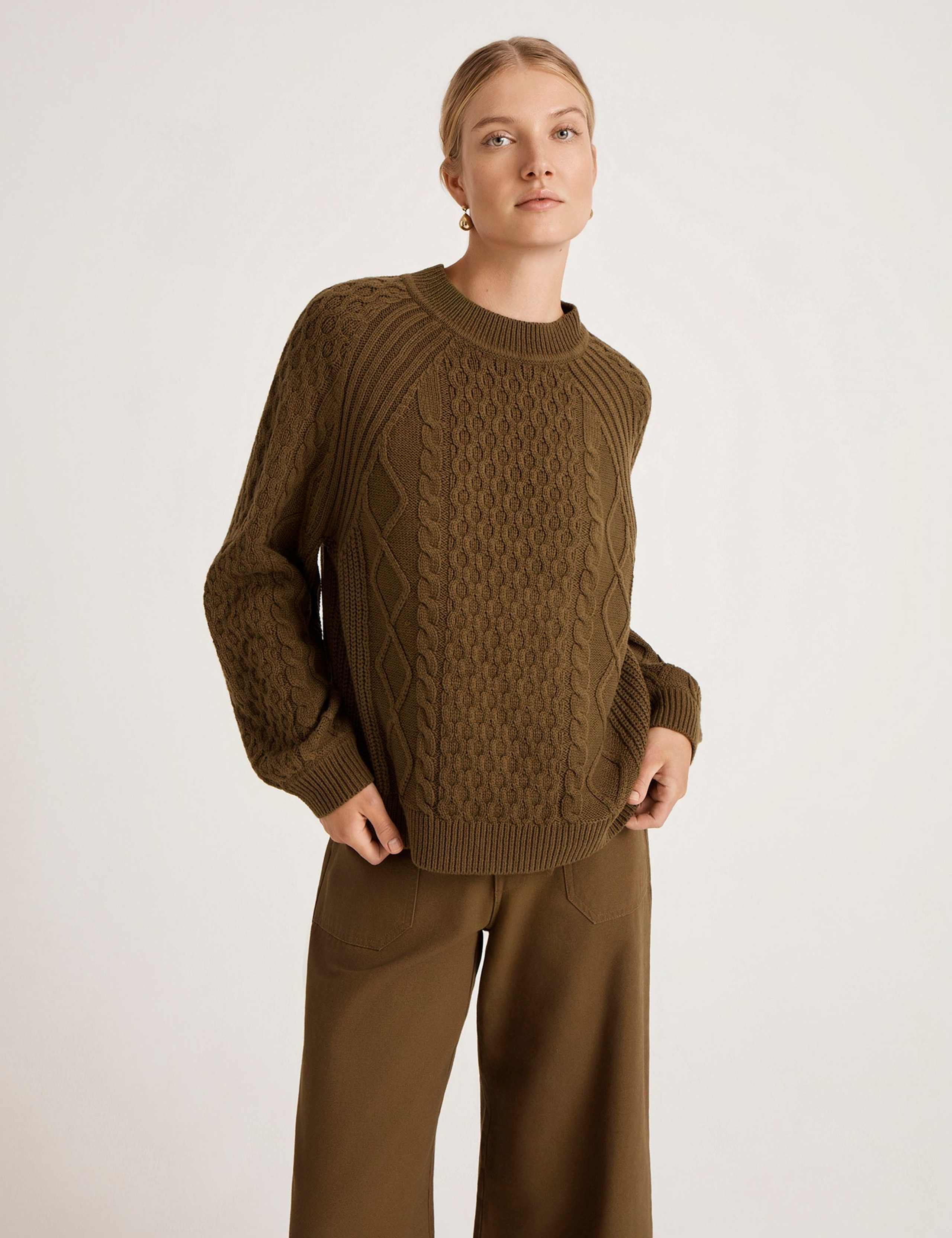 Cotton Rich Cable Knit Crew Neck Jumper 3 of 6