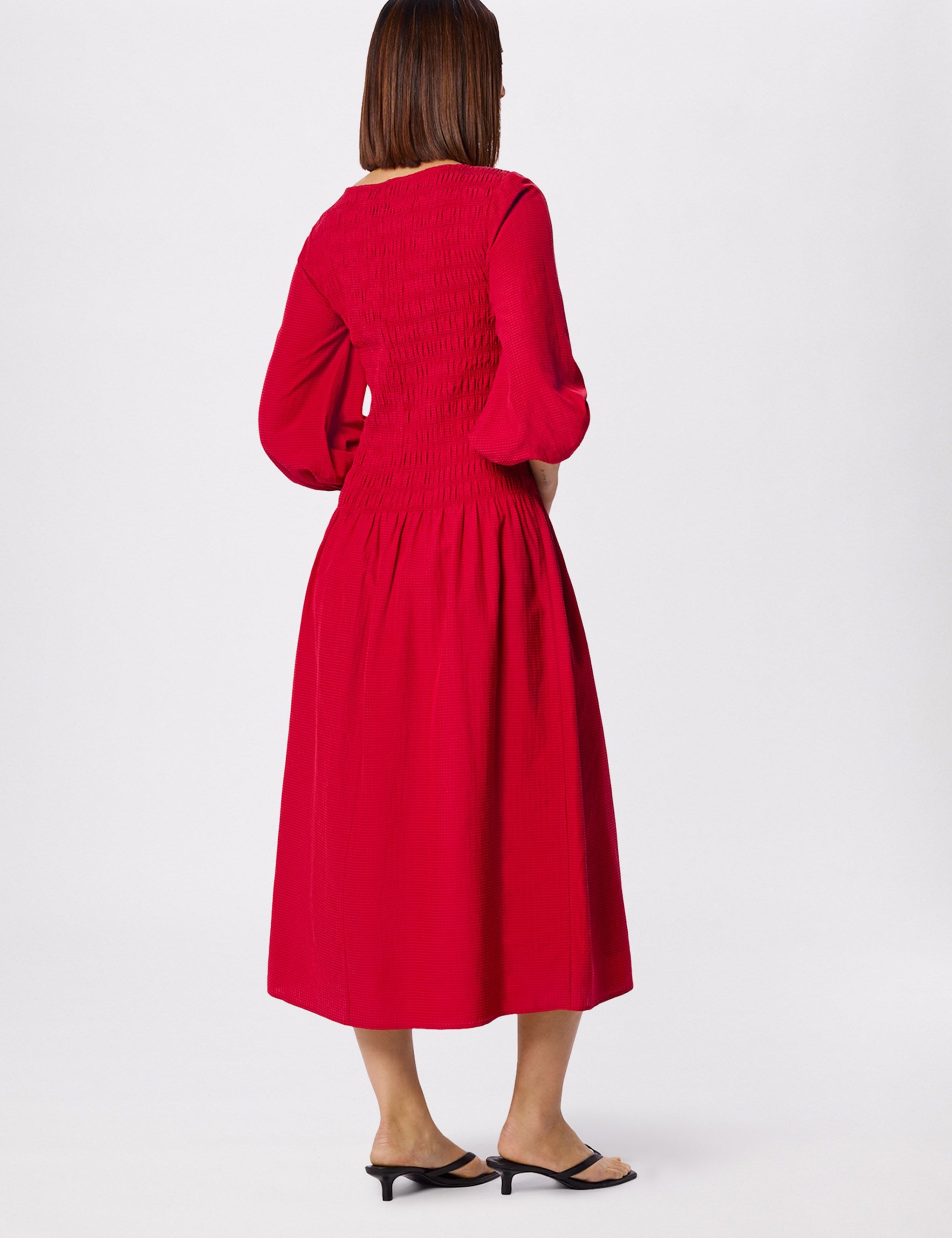Round Neck Midi Shirred Dress with Cotton 3 of 6