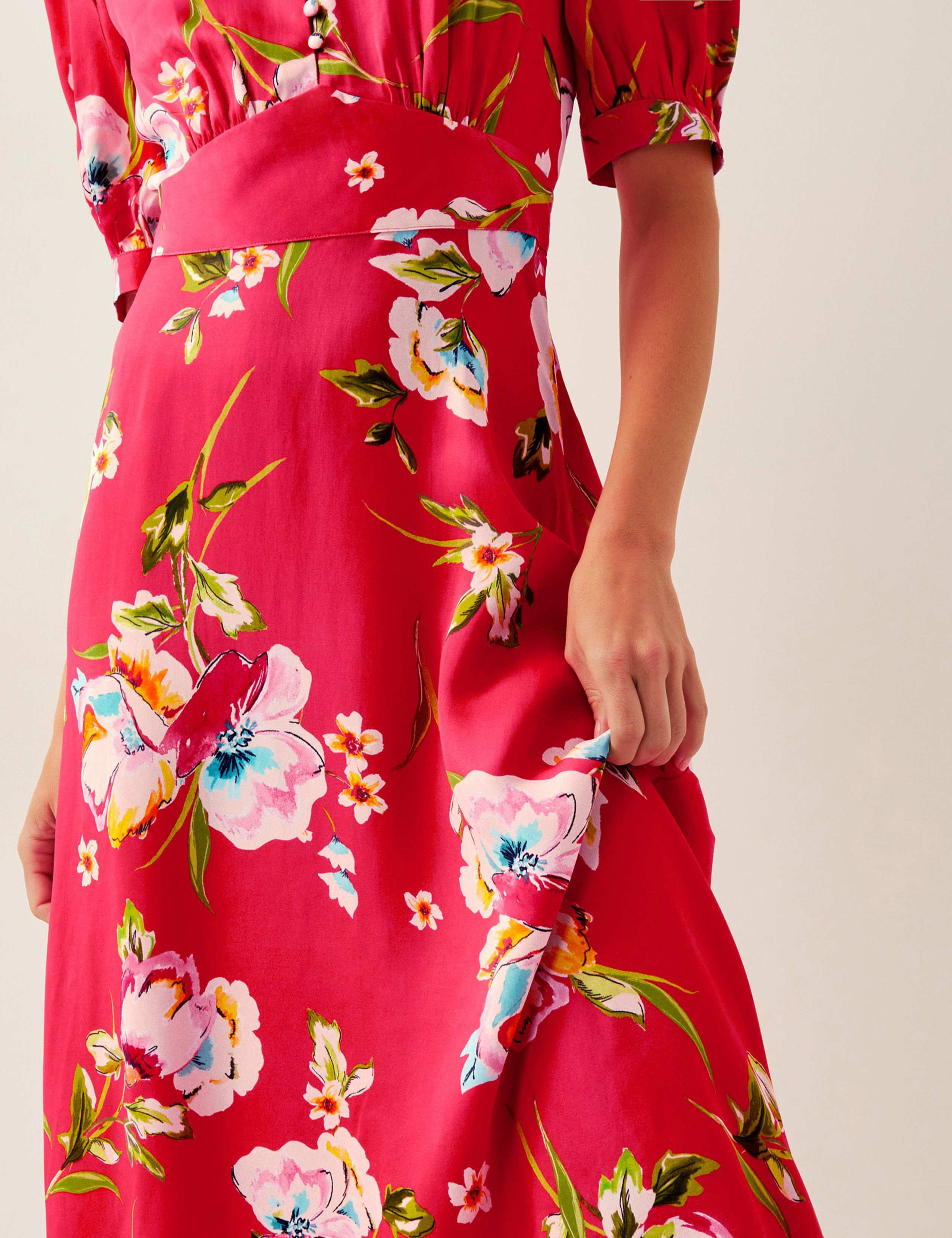 Floral V-Neck Button Front Midi Shirt Dress 2 of 4