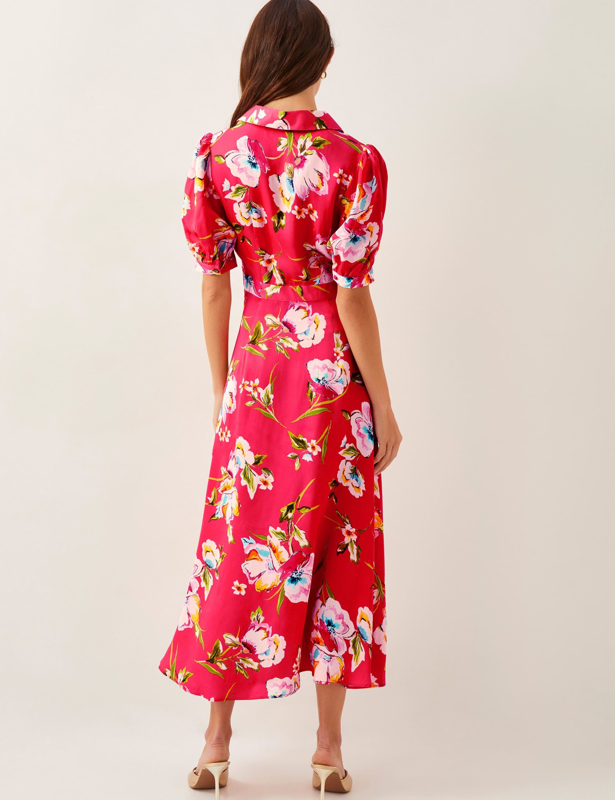 Floral V-Neck Button Front Midi Shirt Dress 3 of 4