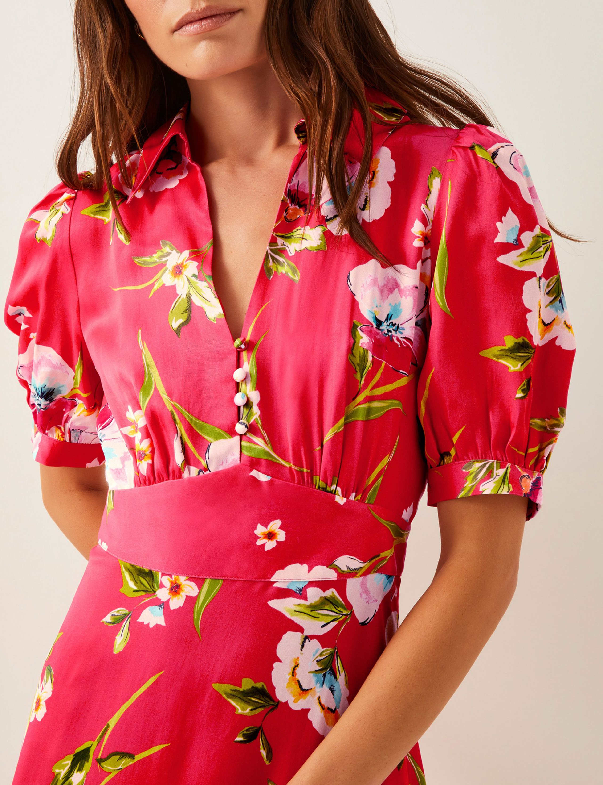 Floral V-Neck Button Front Midi Shirt Dress 4 of 4