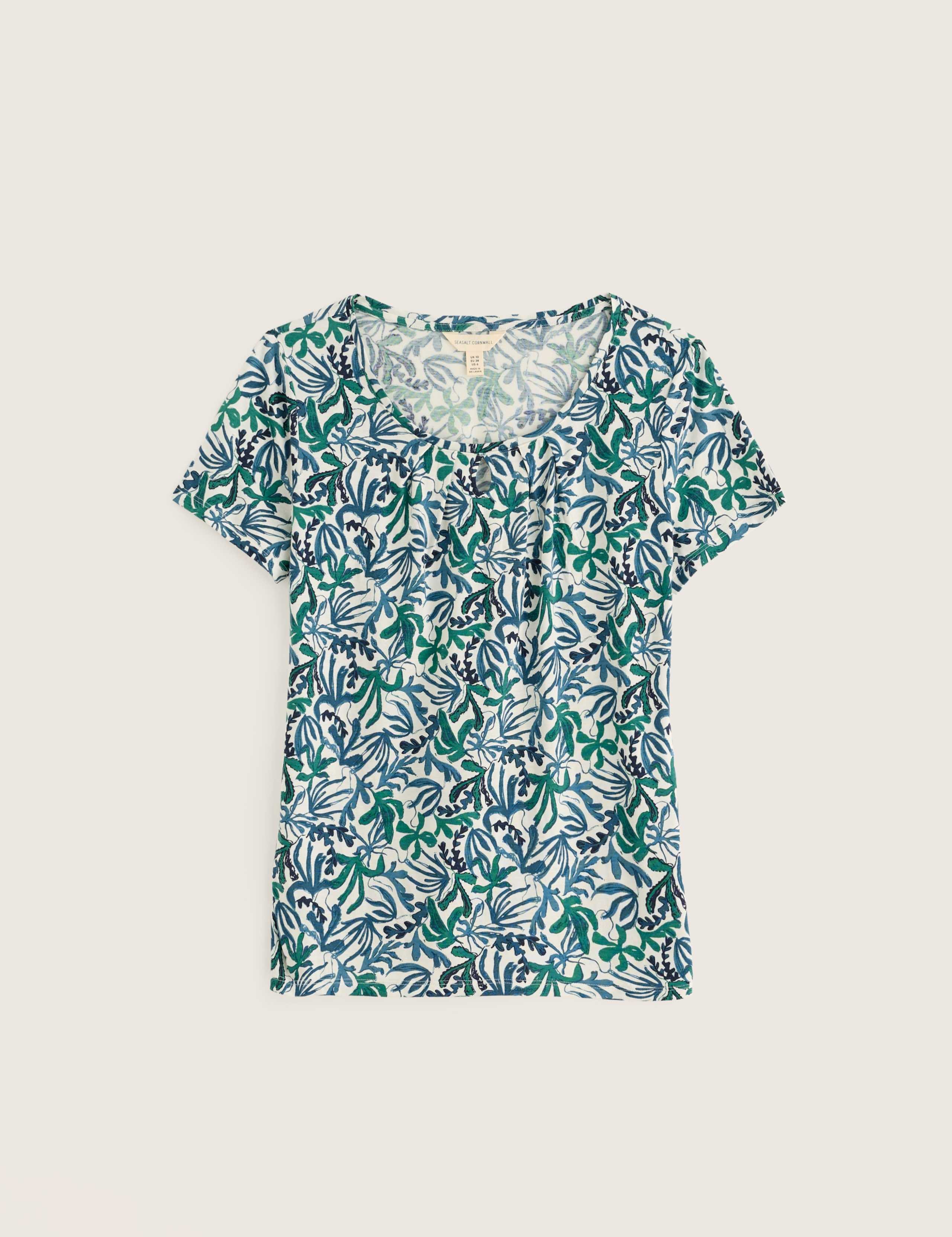 Cotton Blend Leaf Print Scoop Neck T-Shirt 2 of 5