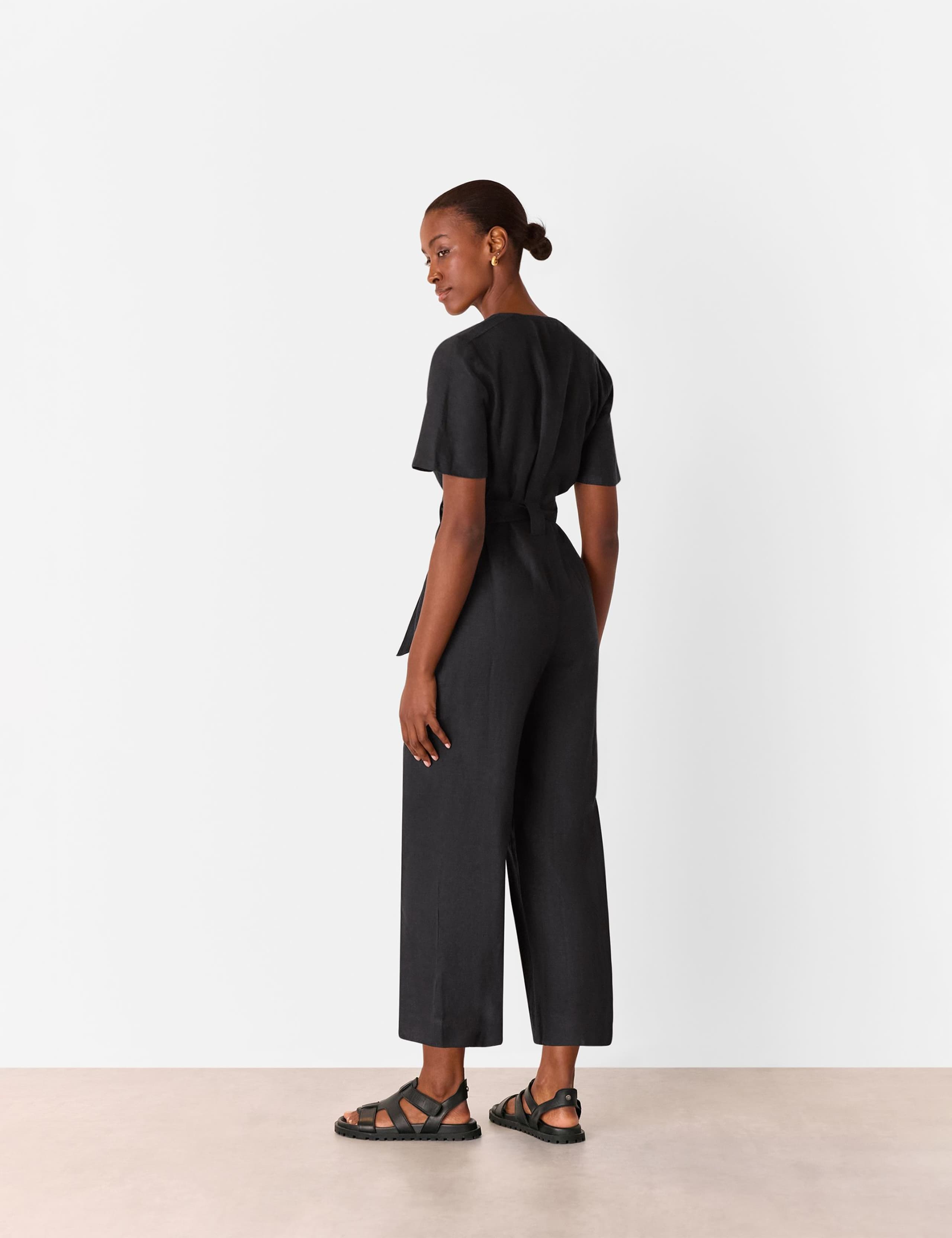 Pure Linen Button Front Tie Detail Jumpsuit 3 of 4