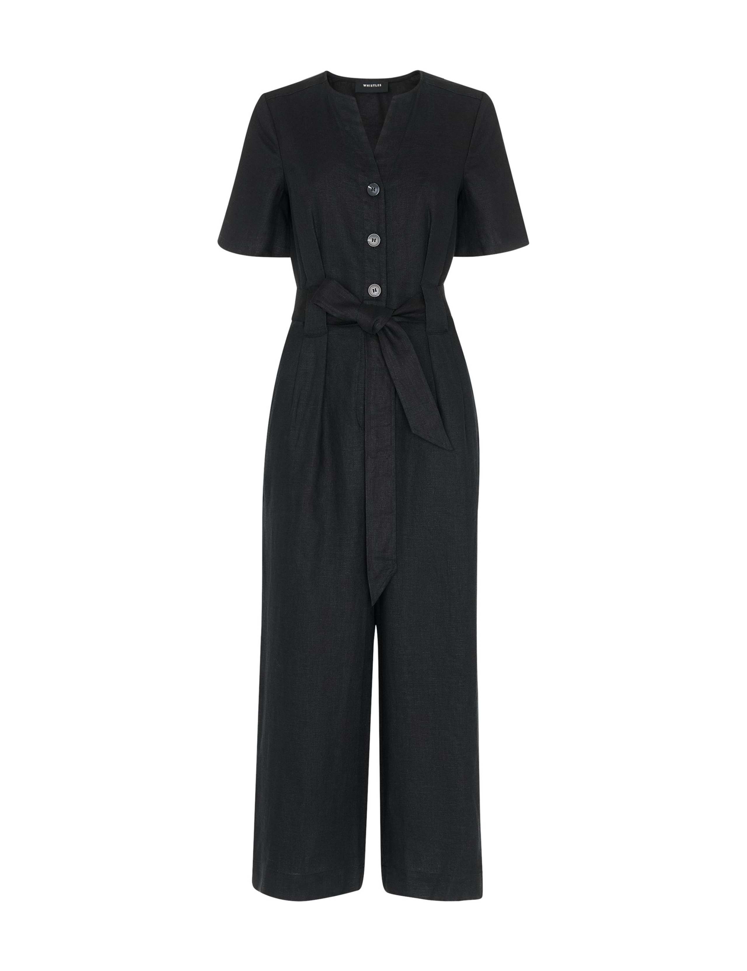 Pure Linen Button Front Tie Detail Jumpsuit 2 of 4