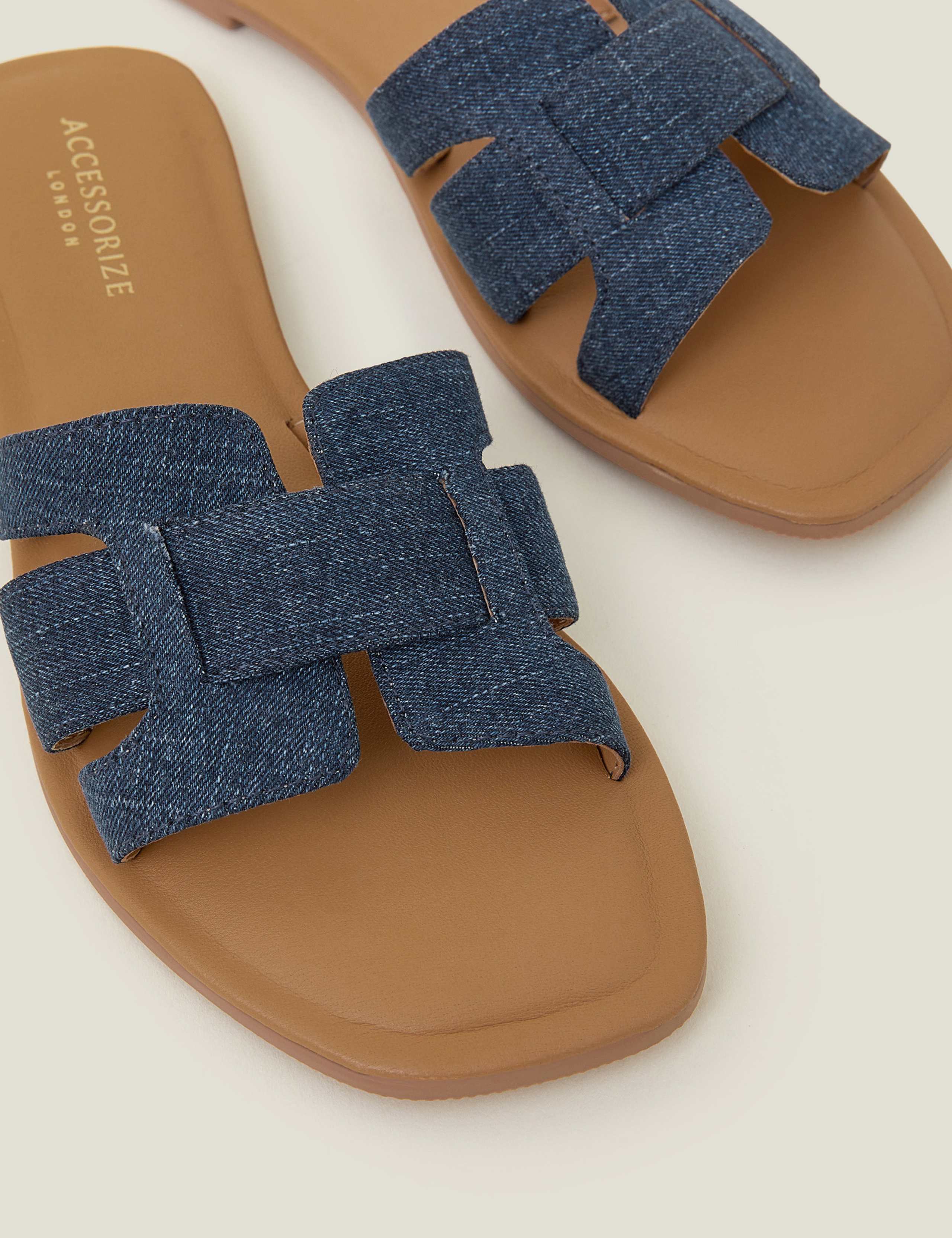 Denim Strappy Flat Sliders 4 of 4