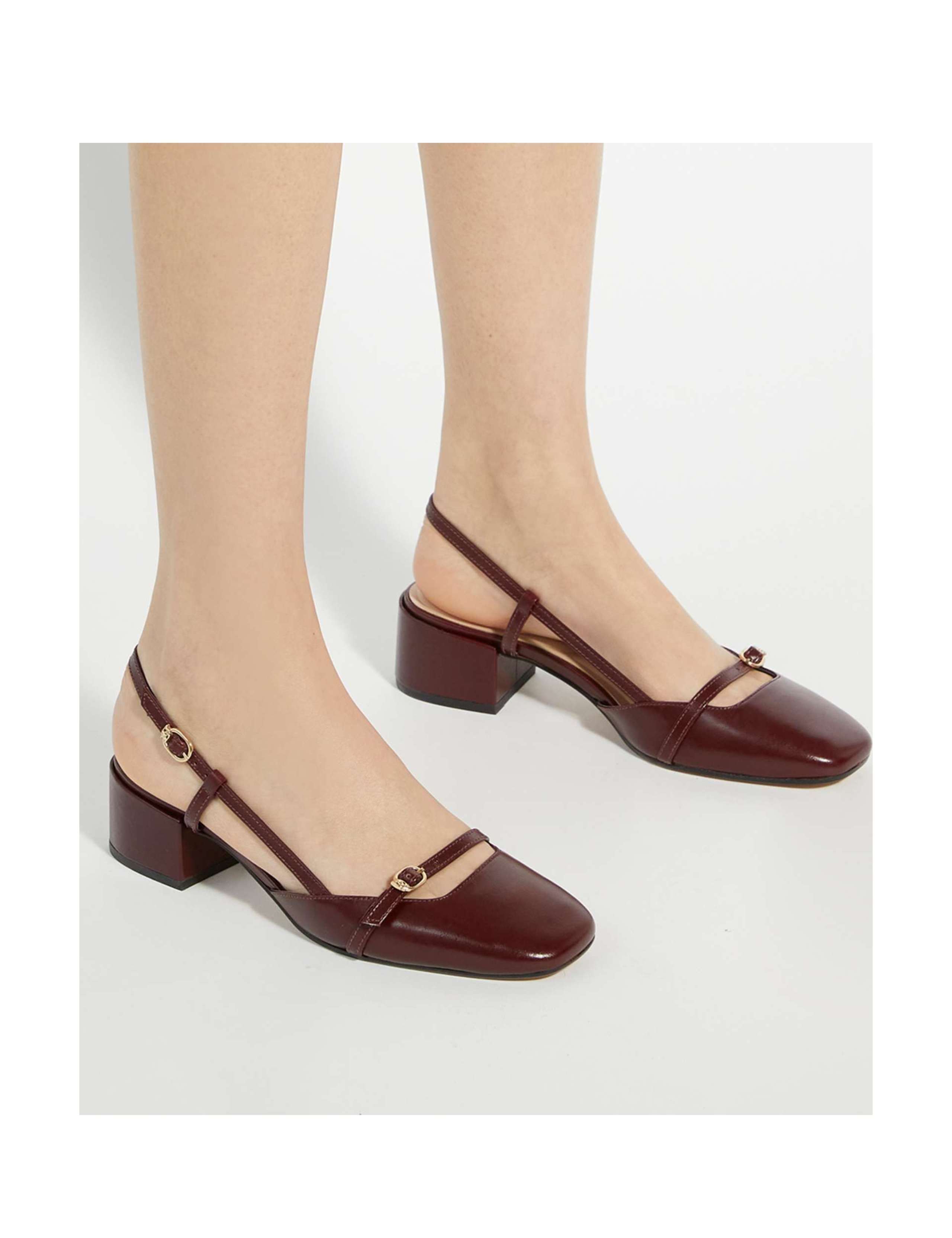 Leather Block Heel Square Toe Slingback Shoes 2 of 6