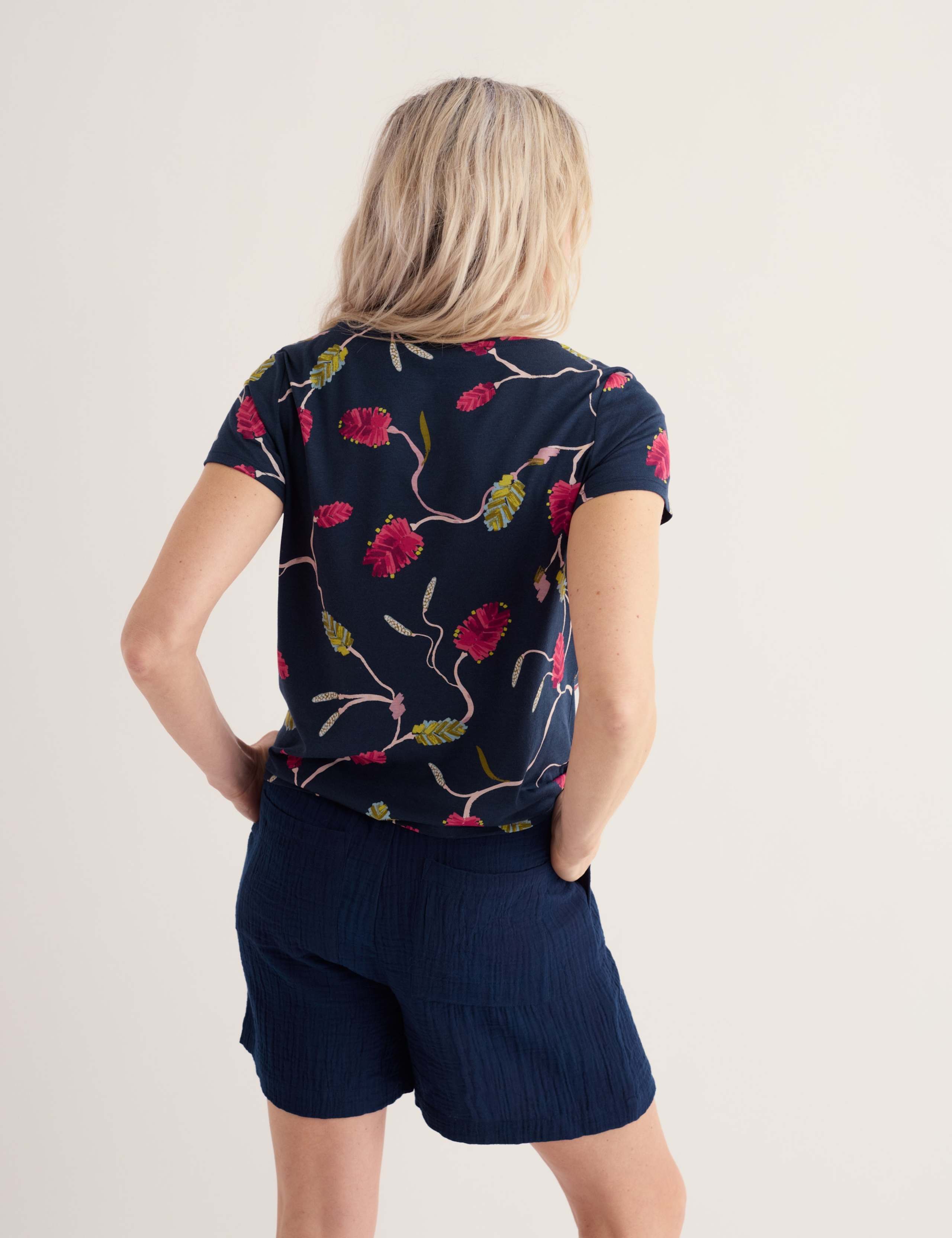 Cotton Blend Floral Scoop Neck T-Shirt 4 of 5
