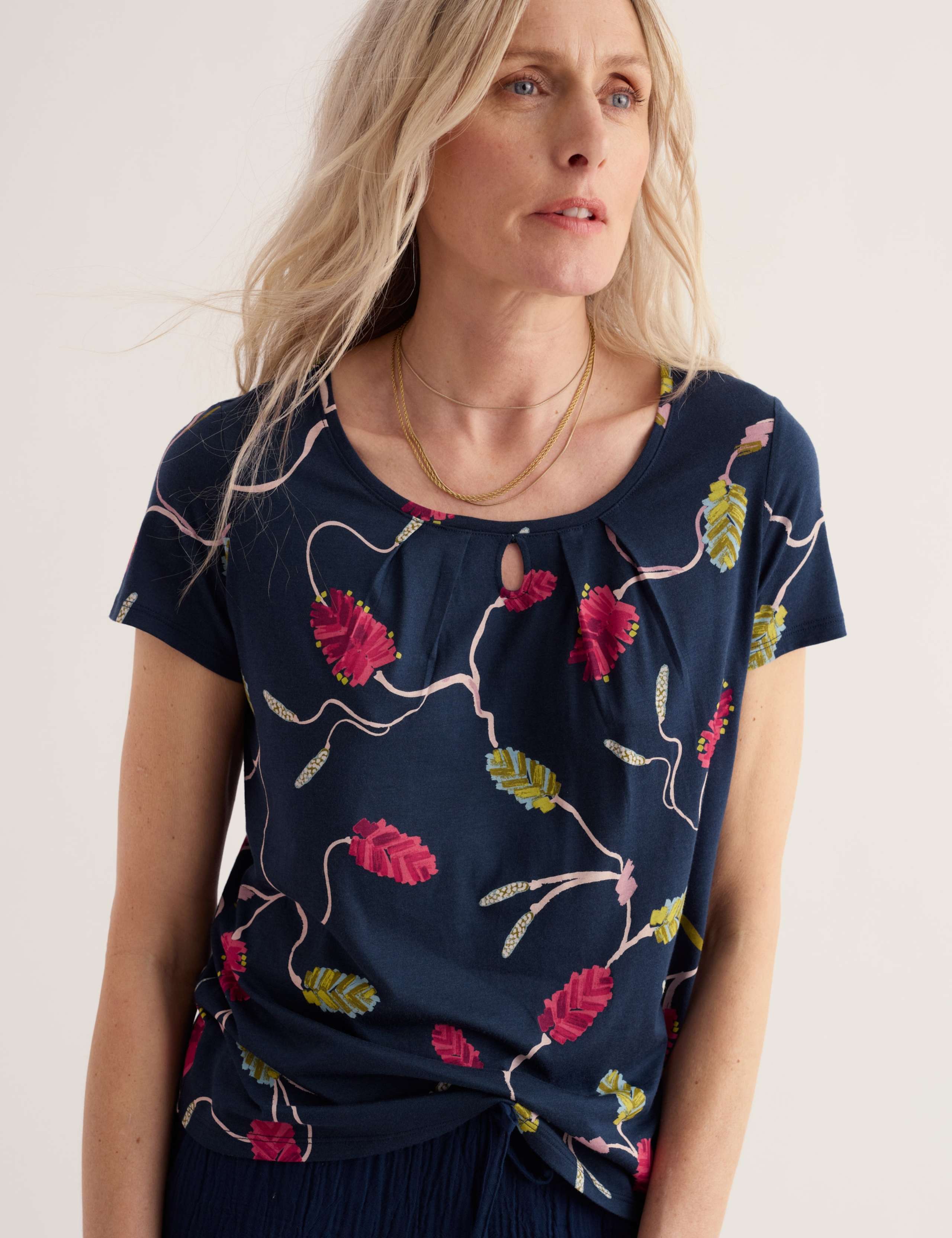 Cotton Blend Floral Scoop Neck T-Shirt 5 of 5