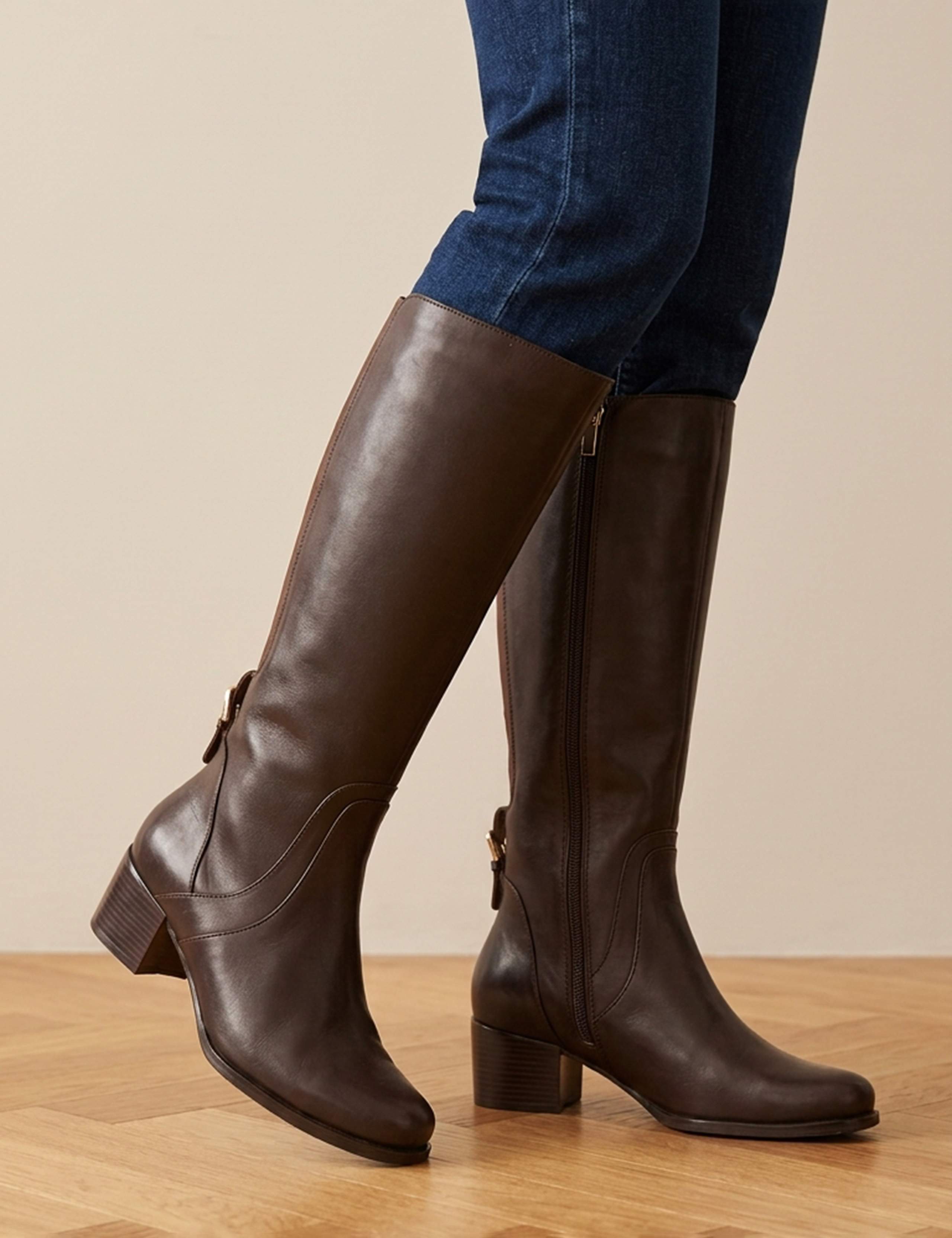 Dancer Leather Block Heel Calf-Length Boots 1 of 6