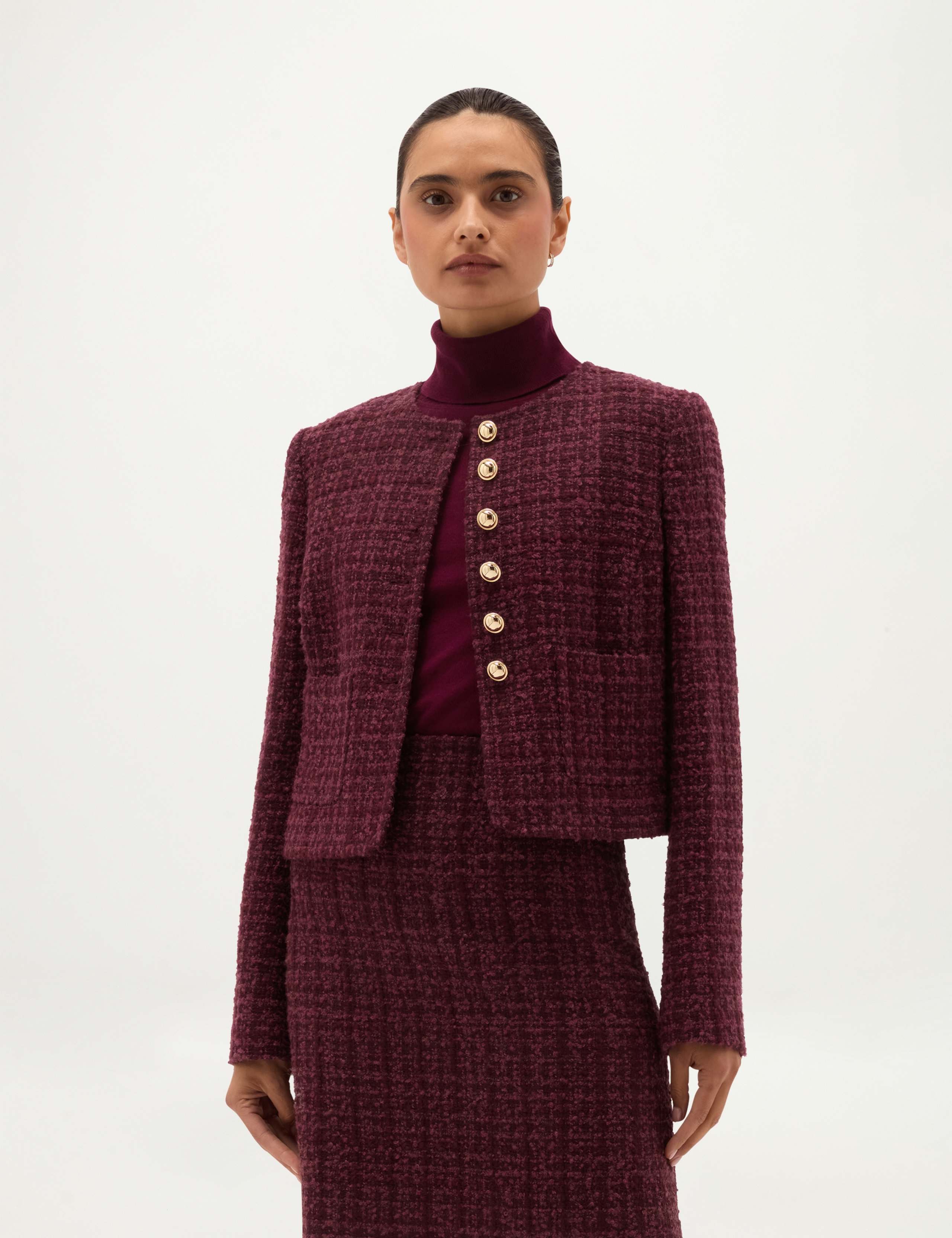 Tweed Textured Collarless Short Jacket with Wool 1 of 8
