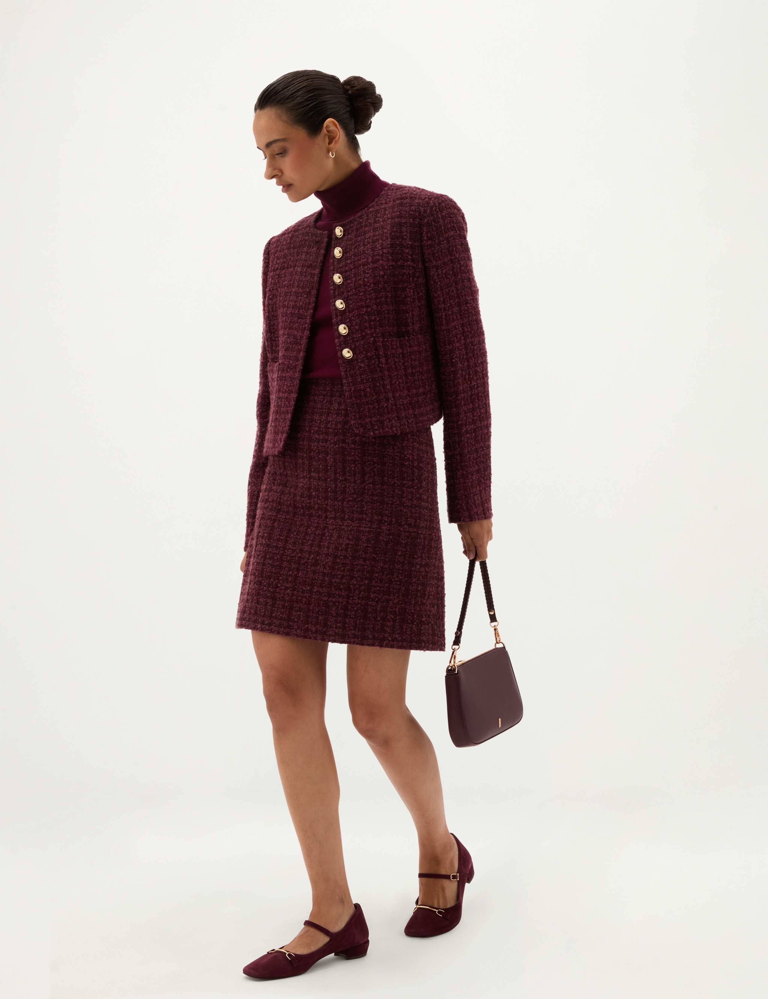 Tweed Textured Collarless Short Jacket with Wool 4 of 8