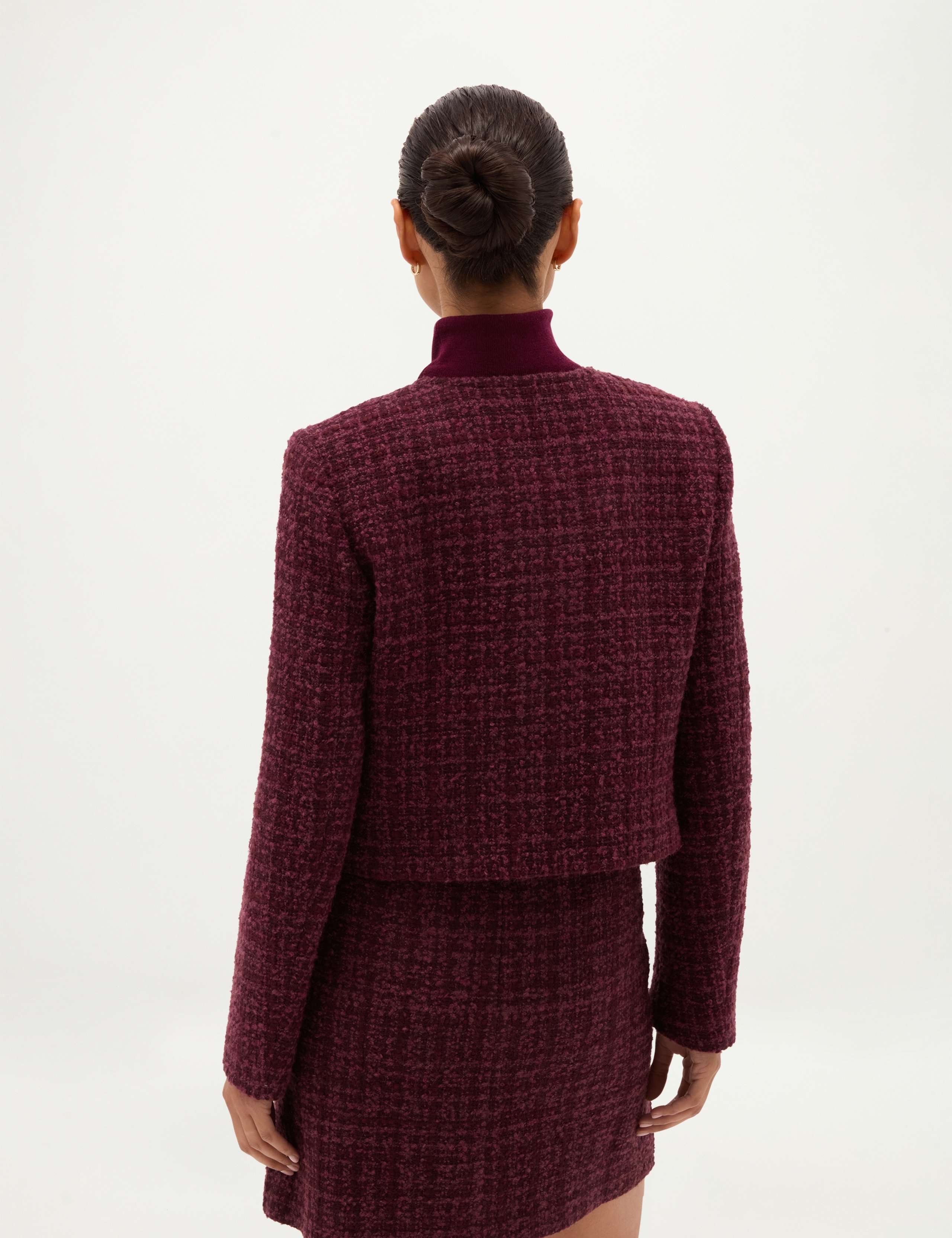 Tweed Textured Collarless Short Jacket with Wool 6 of 8
