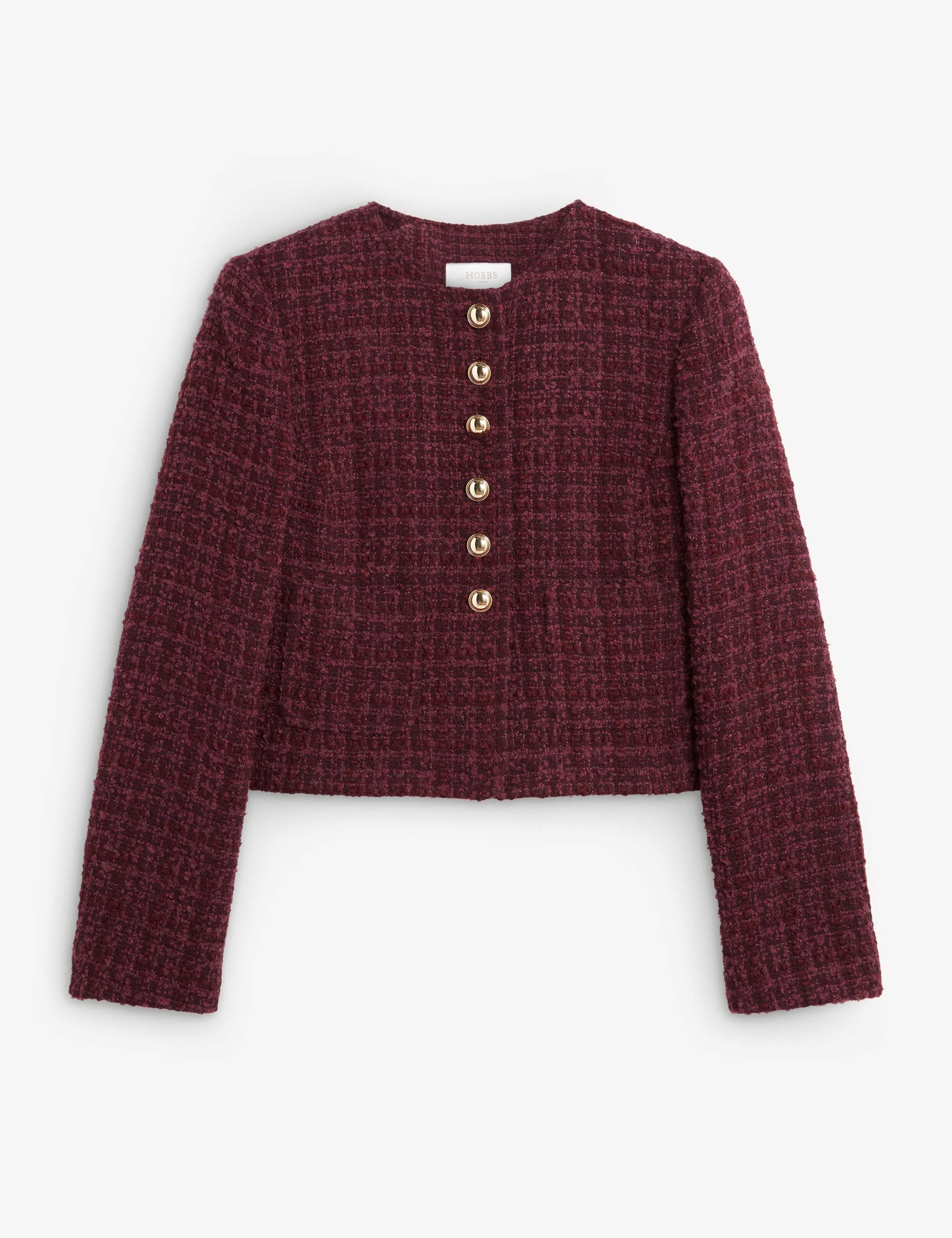 Tweed Textured Collarless Short Jacket with Wool 2 of 8