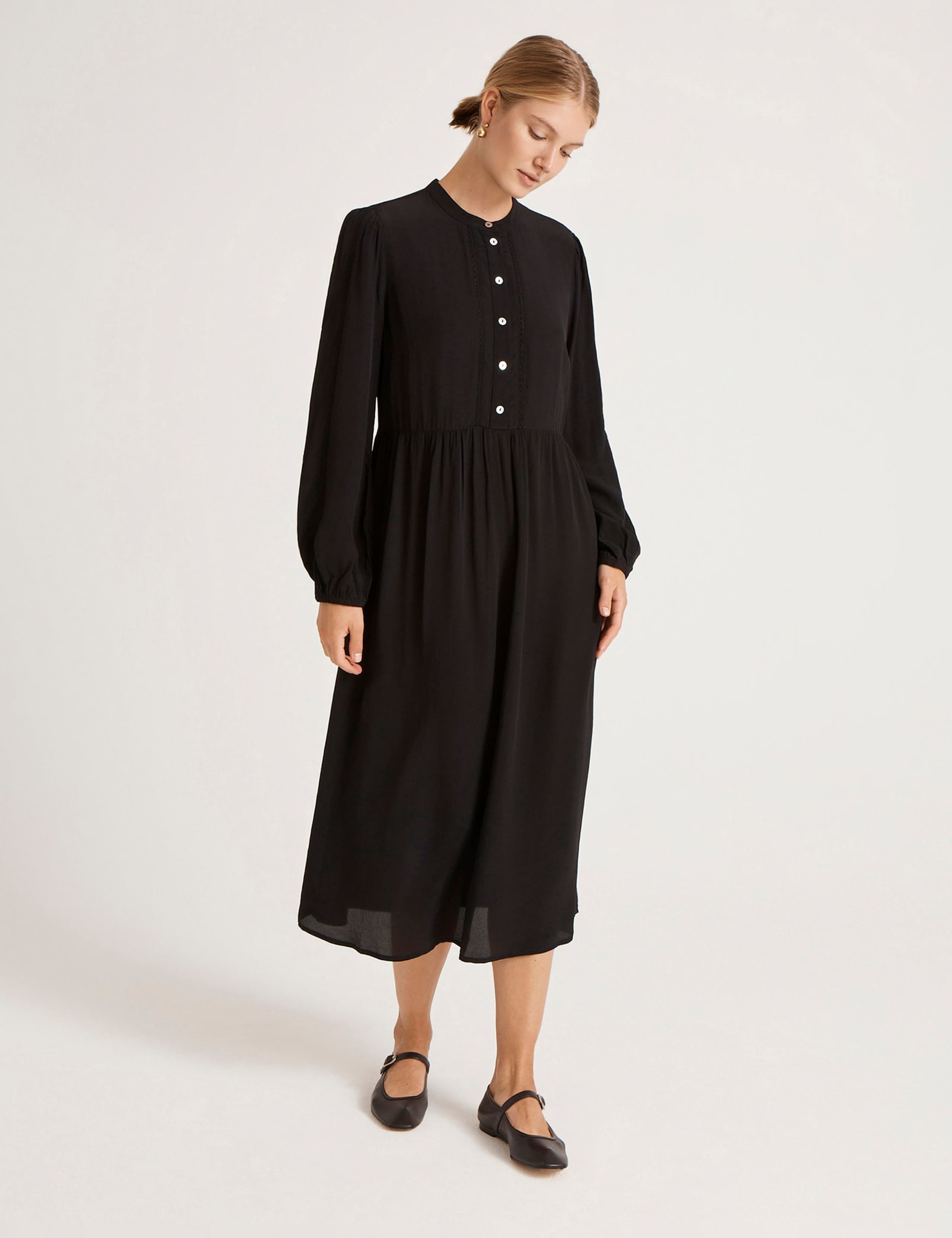 Crepe Button Front Midi Waisted Dress 2 of 5