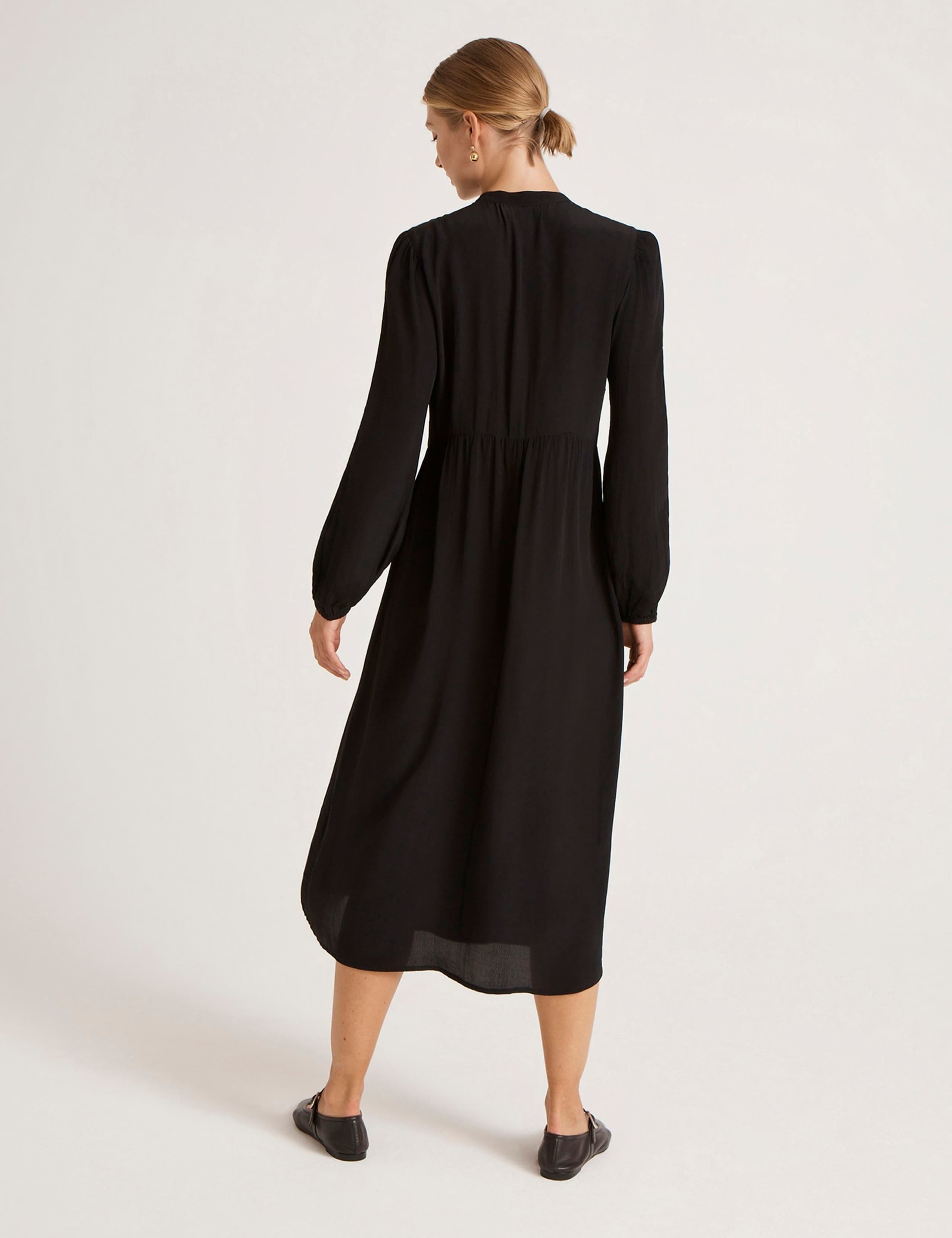 Crepe Button Front Midi Waisted Dress 3 of 5