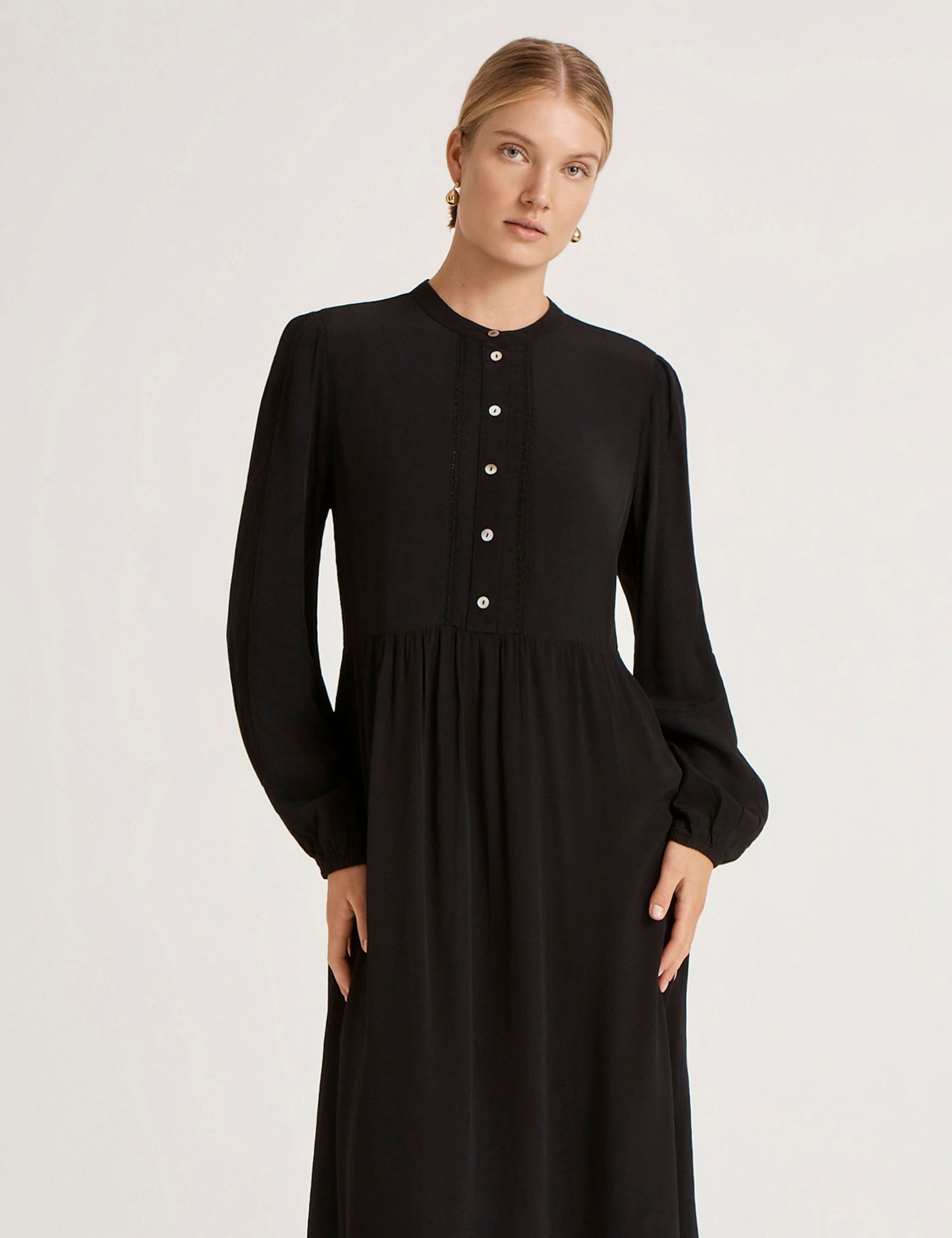 Crepe Button Front Midi Waisted Dress 5 of 5