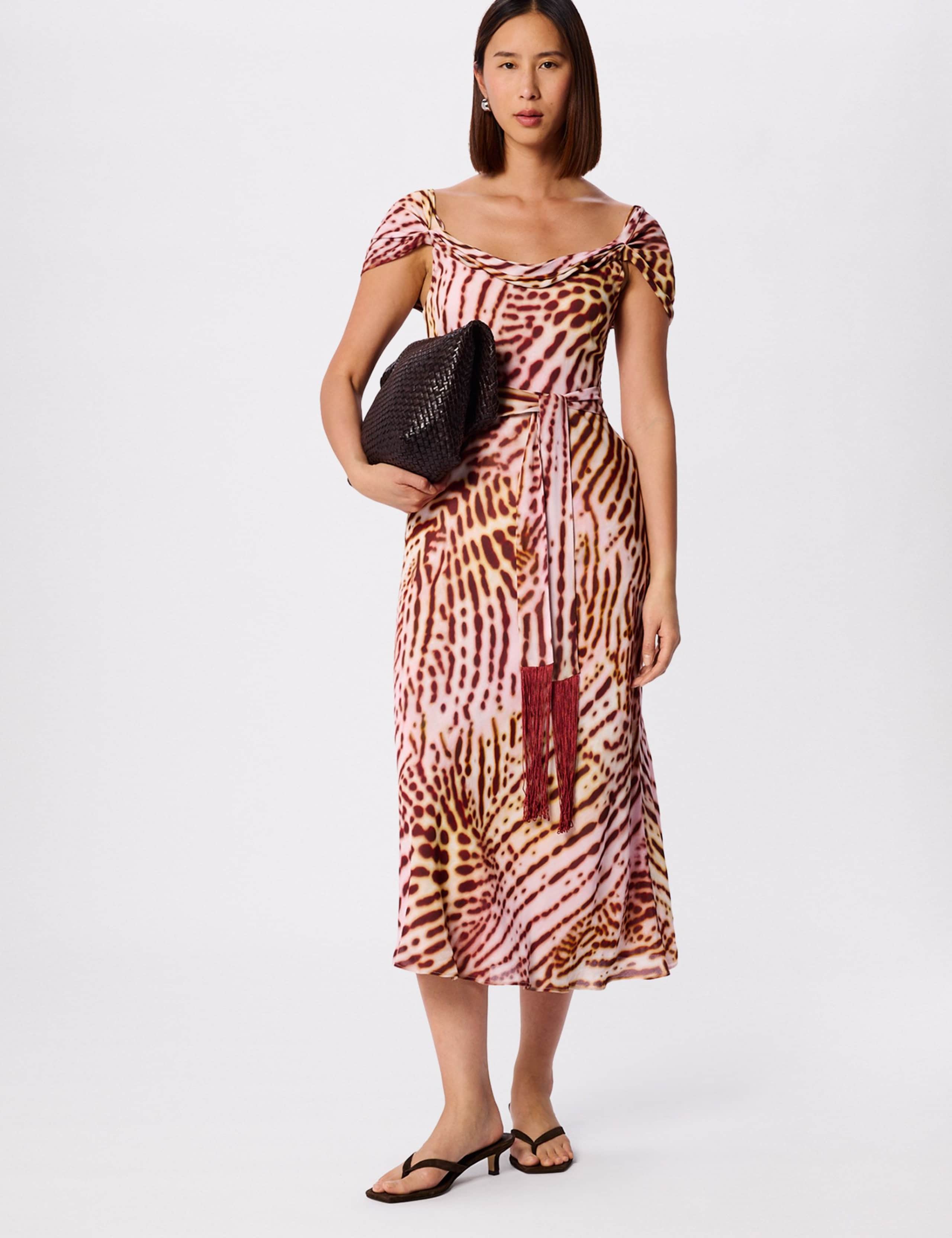 Orchid Print Scarf Detail Midi Dress 3 of 6