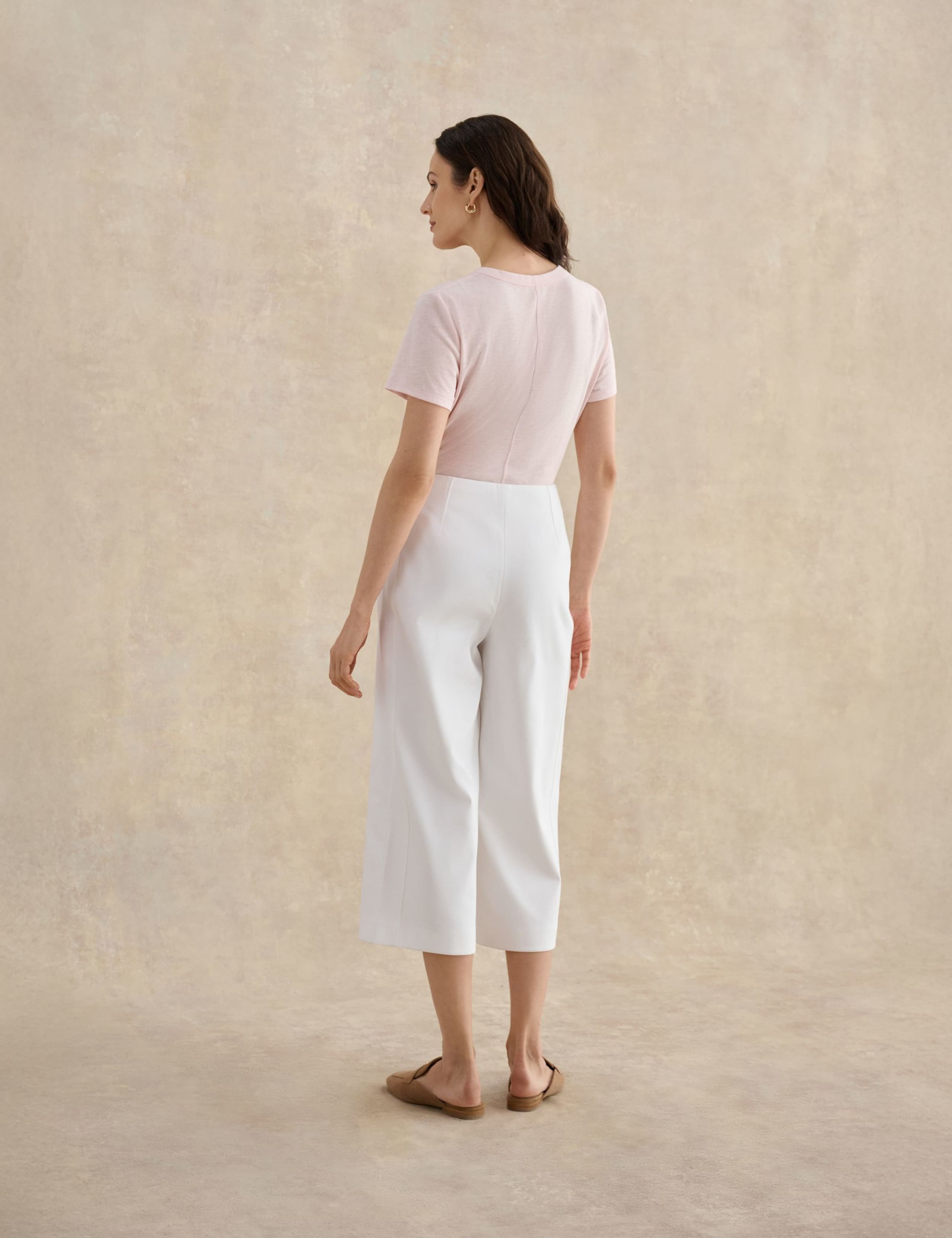Cotton Blend Wide Leg Cropped Trousers 3 of 5