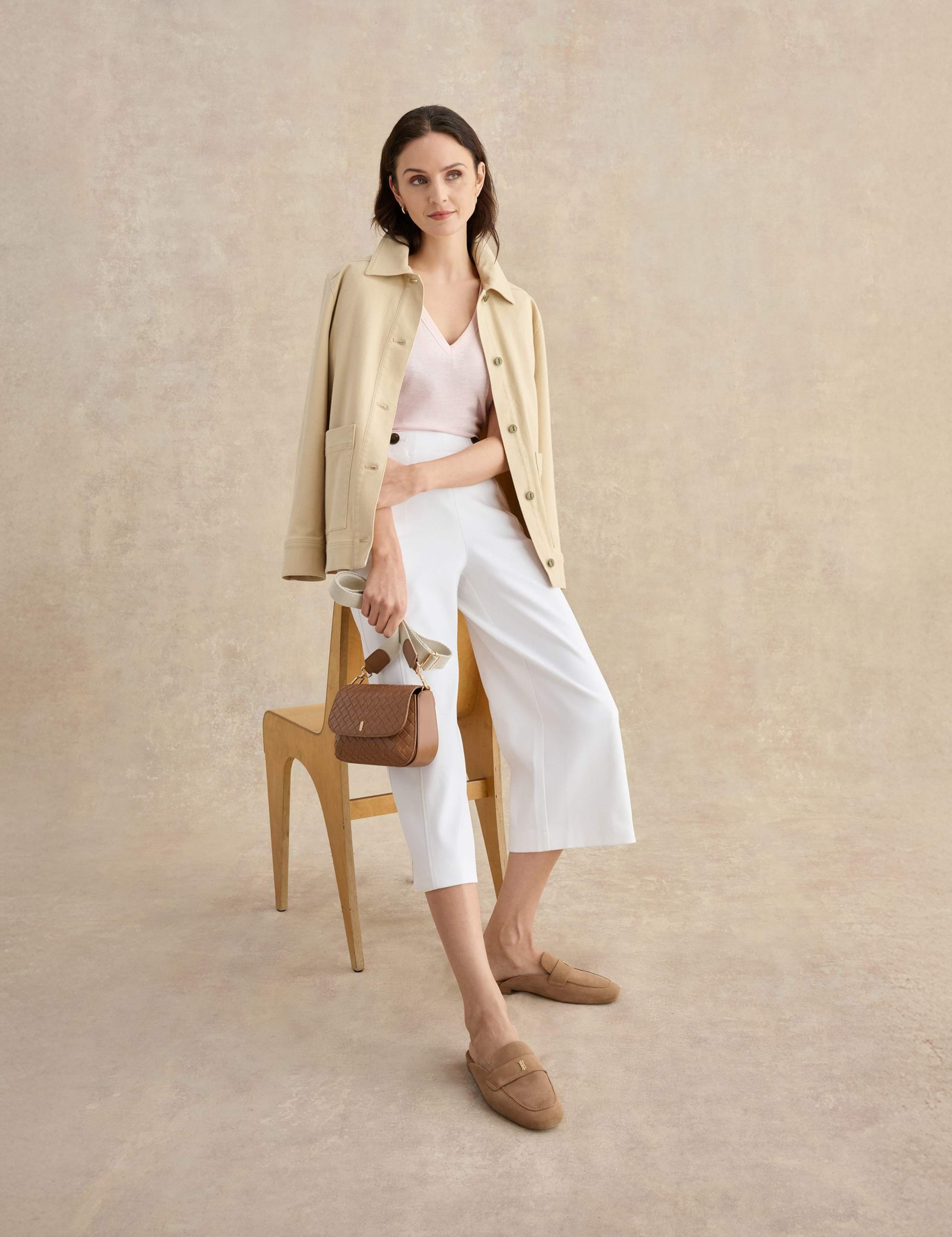 Cotton Blend Wide Leg Cropped Trousers 4 of 5