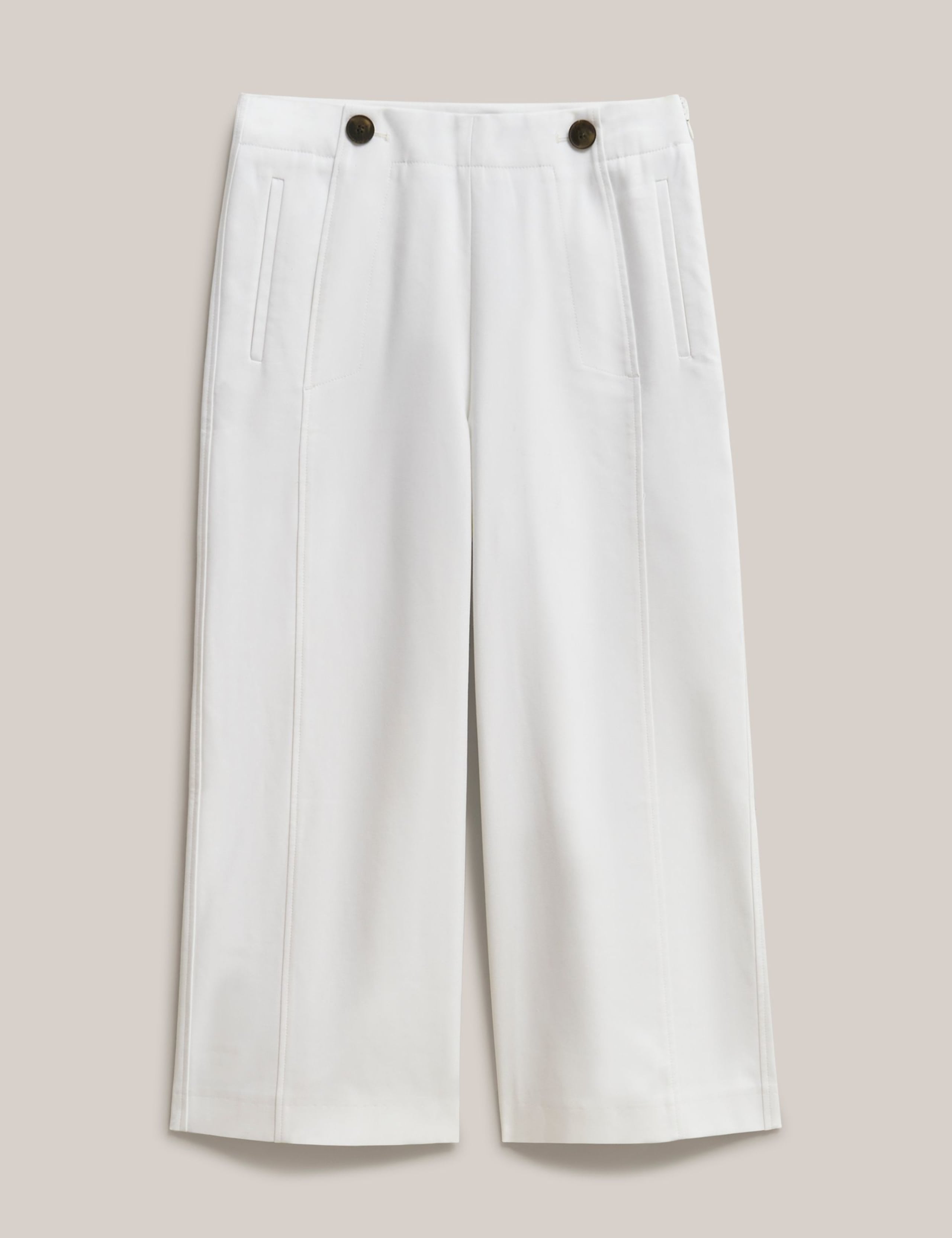Cotton Blend Wide Leg Cropped Trousers 2 of 5
