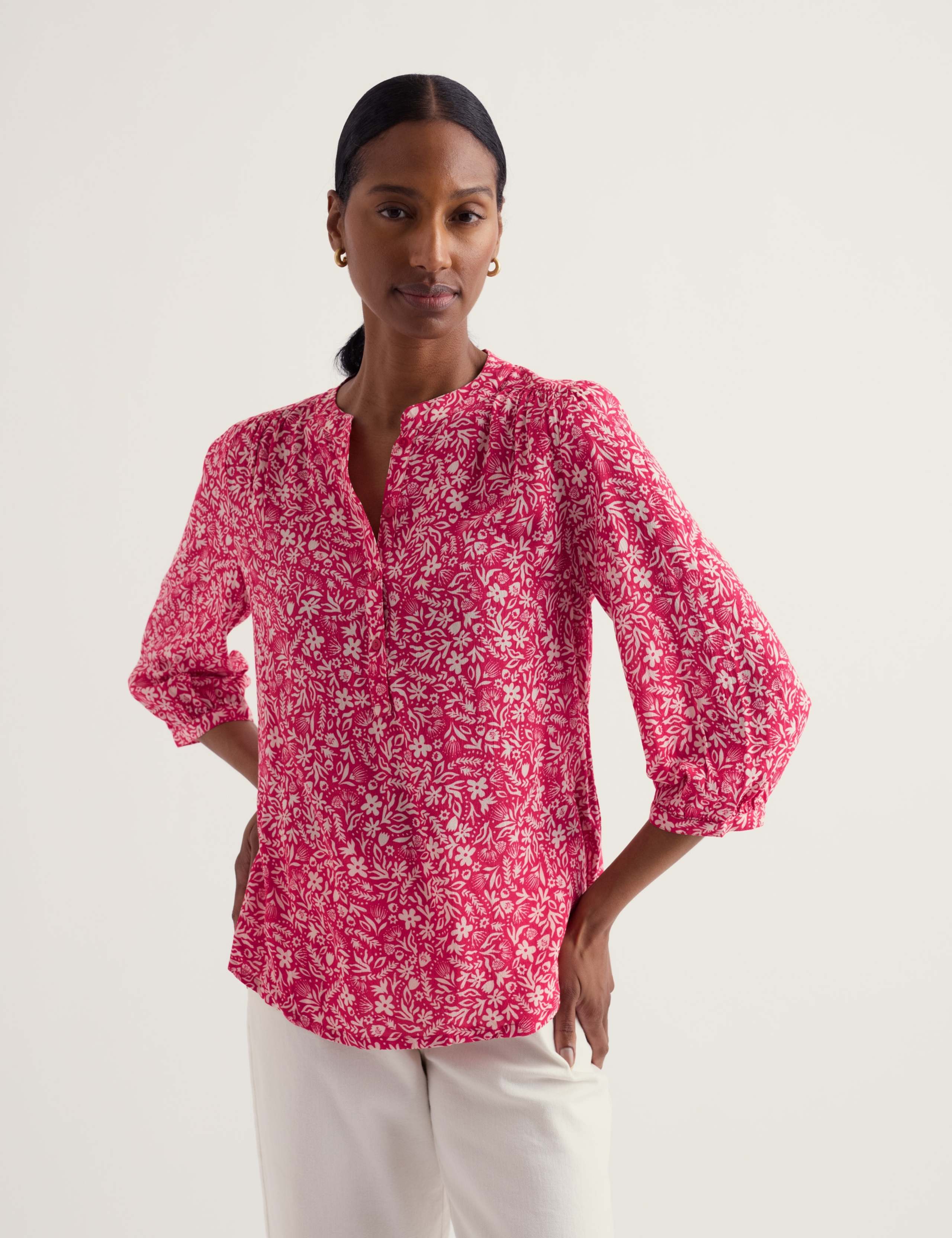 Floral Crew Neck Button Detail Relaxed Top 1 of 5