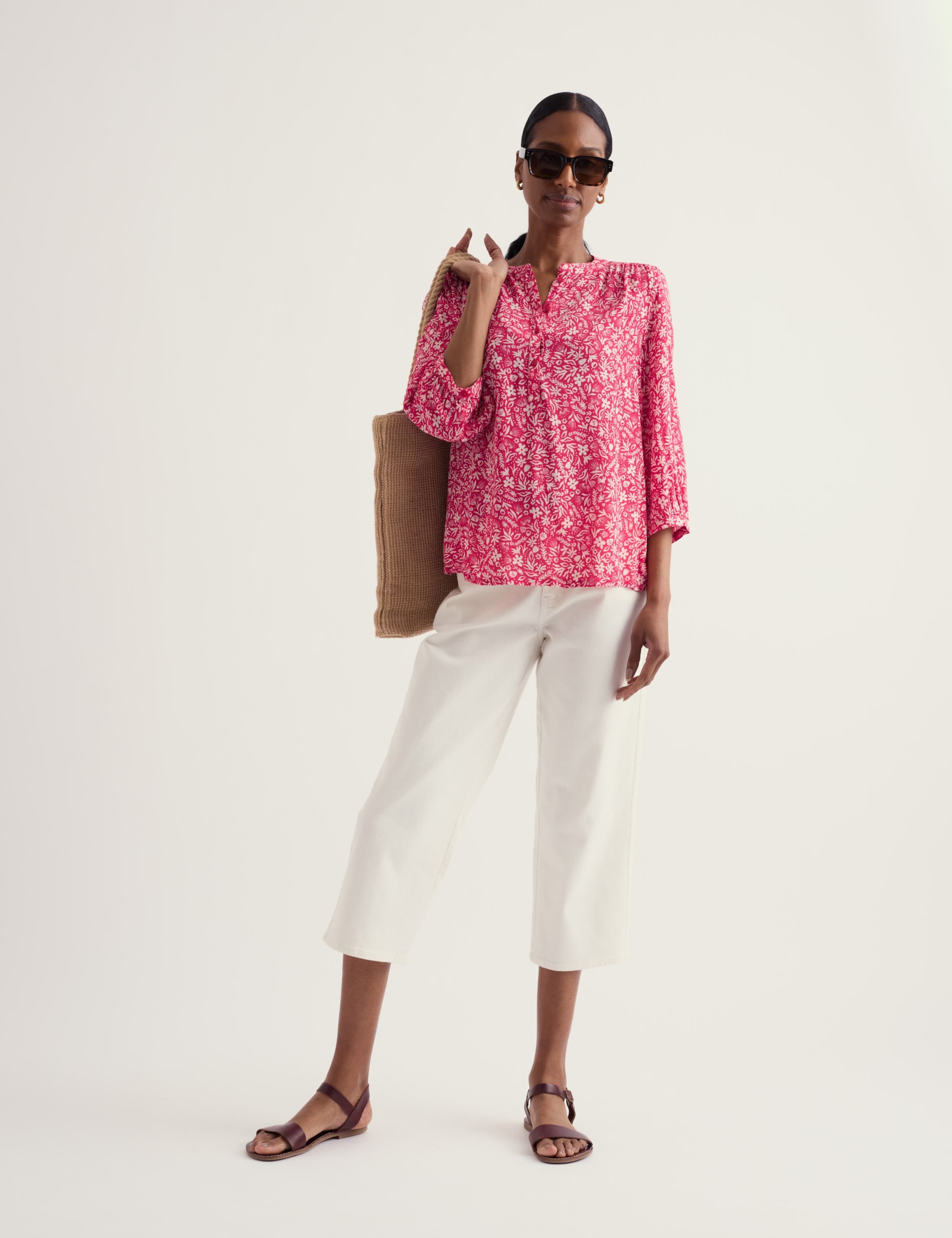 Floral Crew Neck Button Detail Relaxed Top 3 of 5