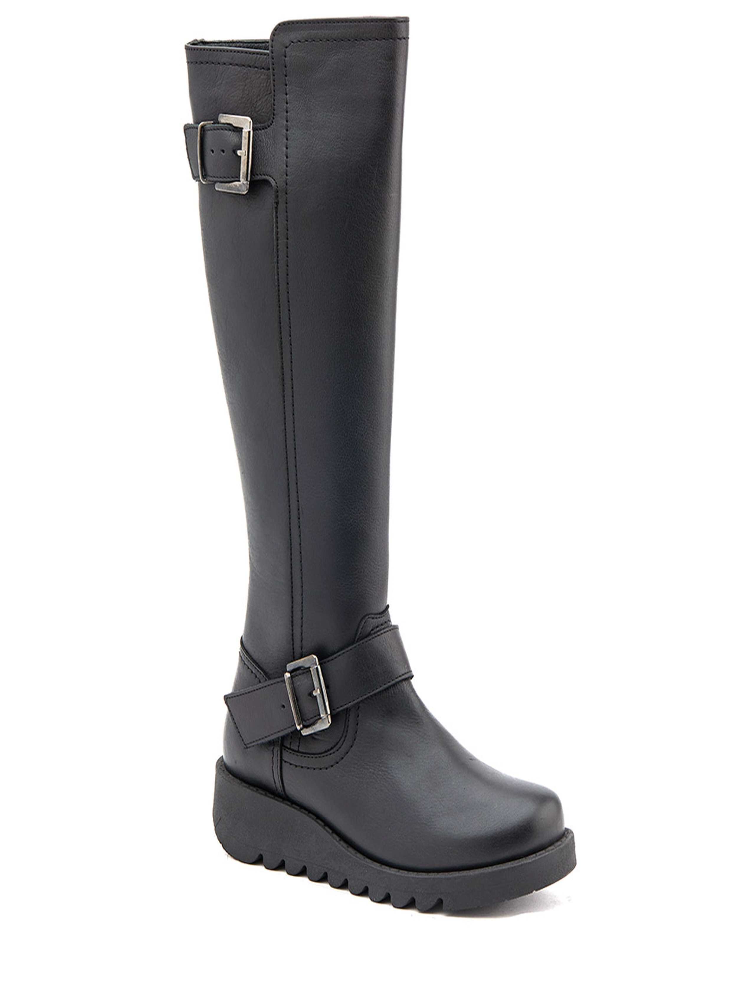 Leather Buckle Wedge Knee High Boots 2 of 5