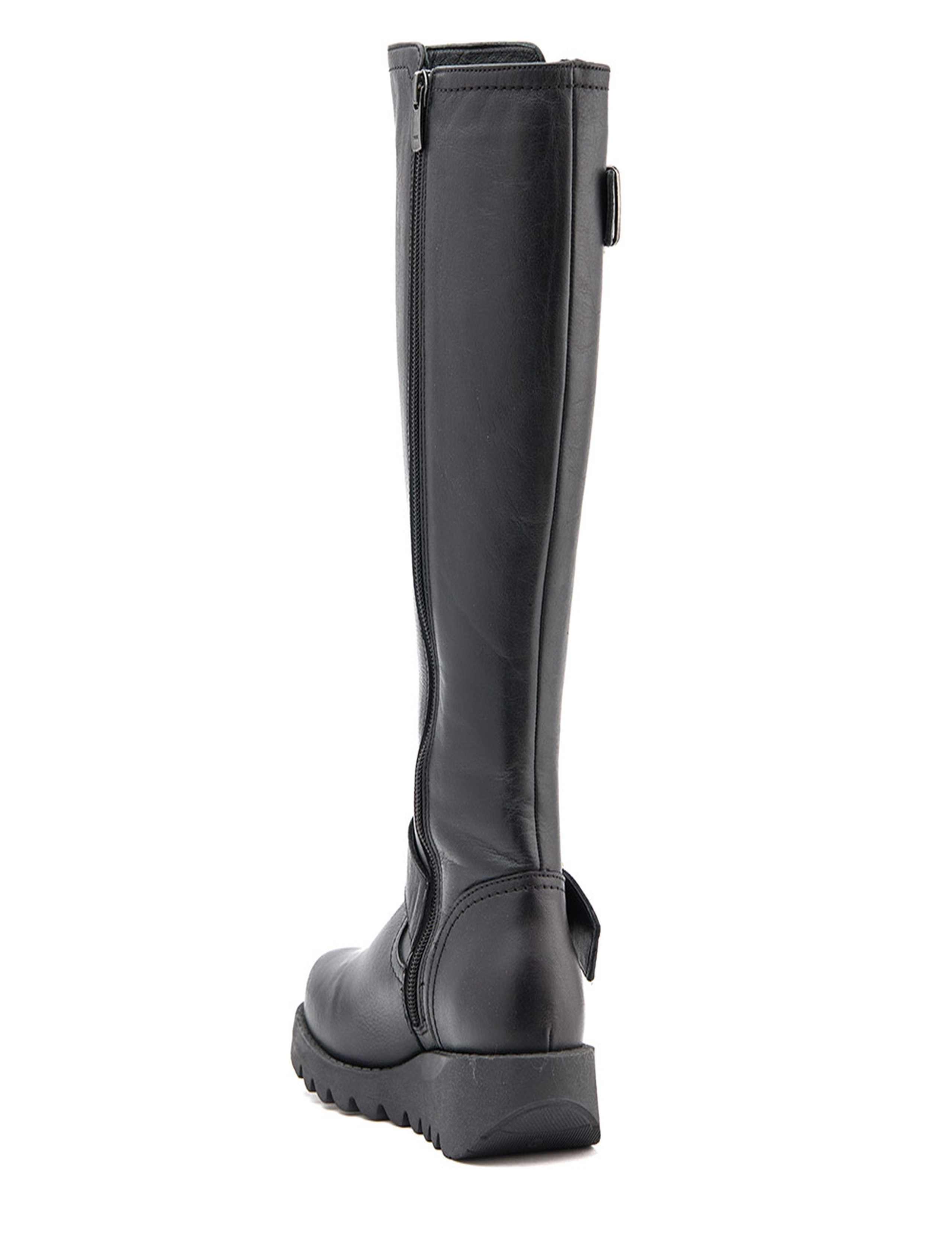 Leather Buckle Wedge Knee High Boots 4 of 5