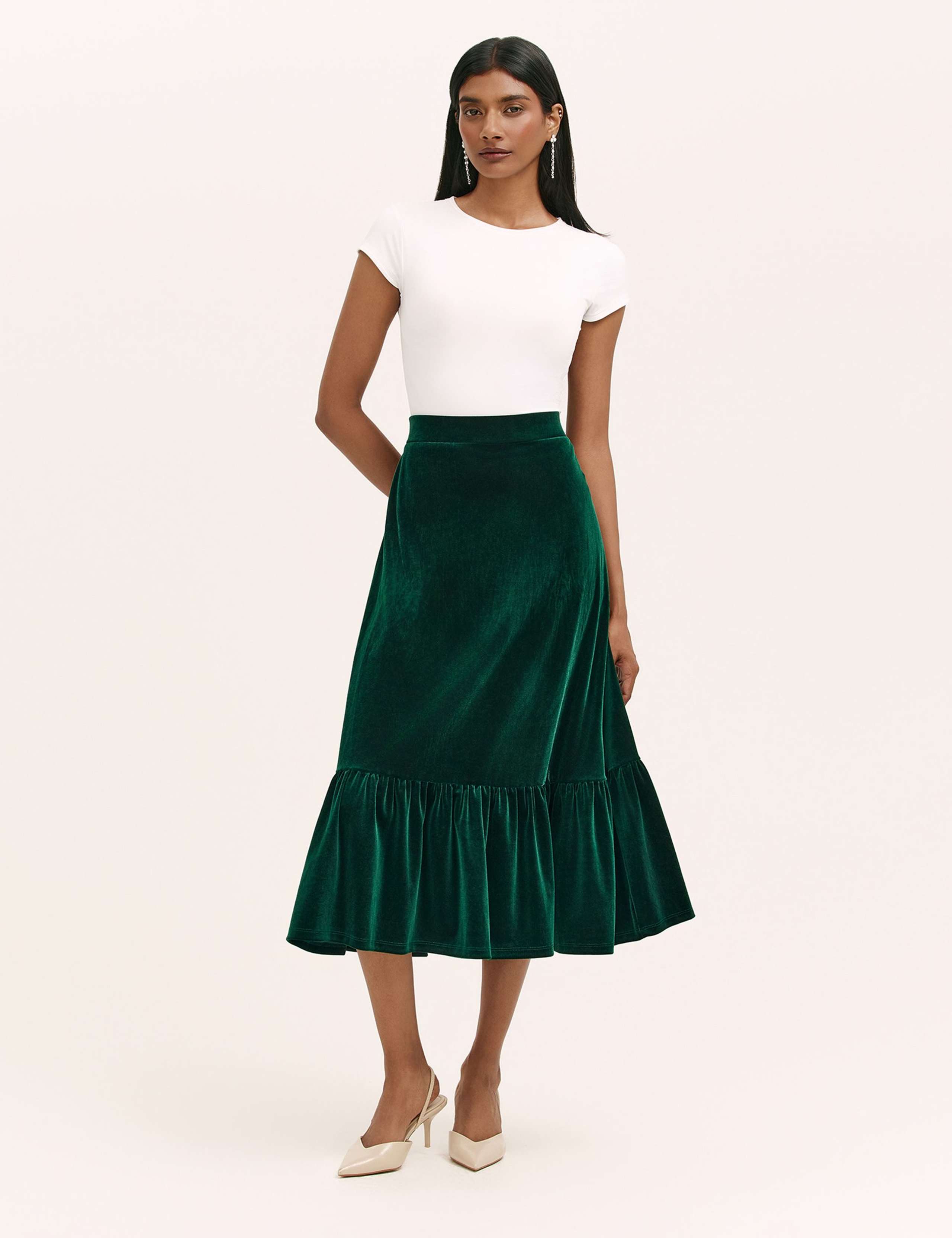 Velvet Midi Tiered Skirt 1 of 4
