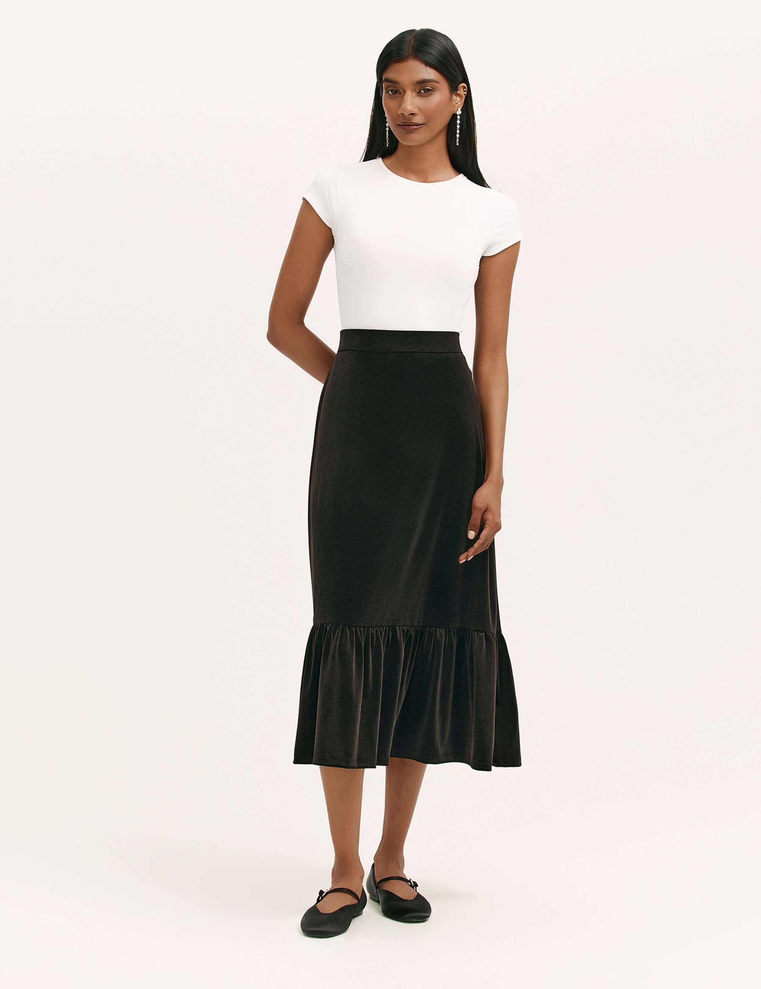 Velvet Midi Tiered Skirt 1 of 4