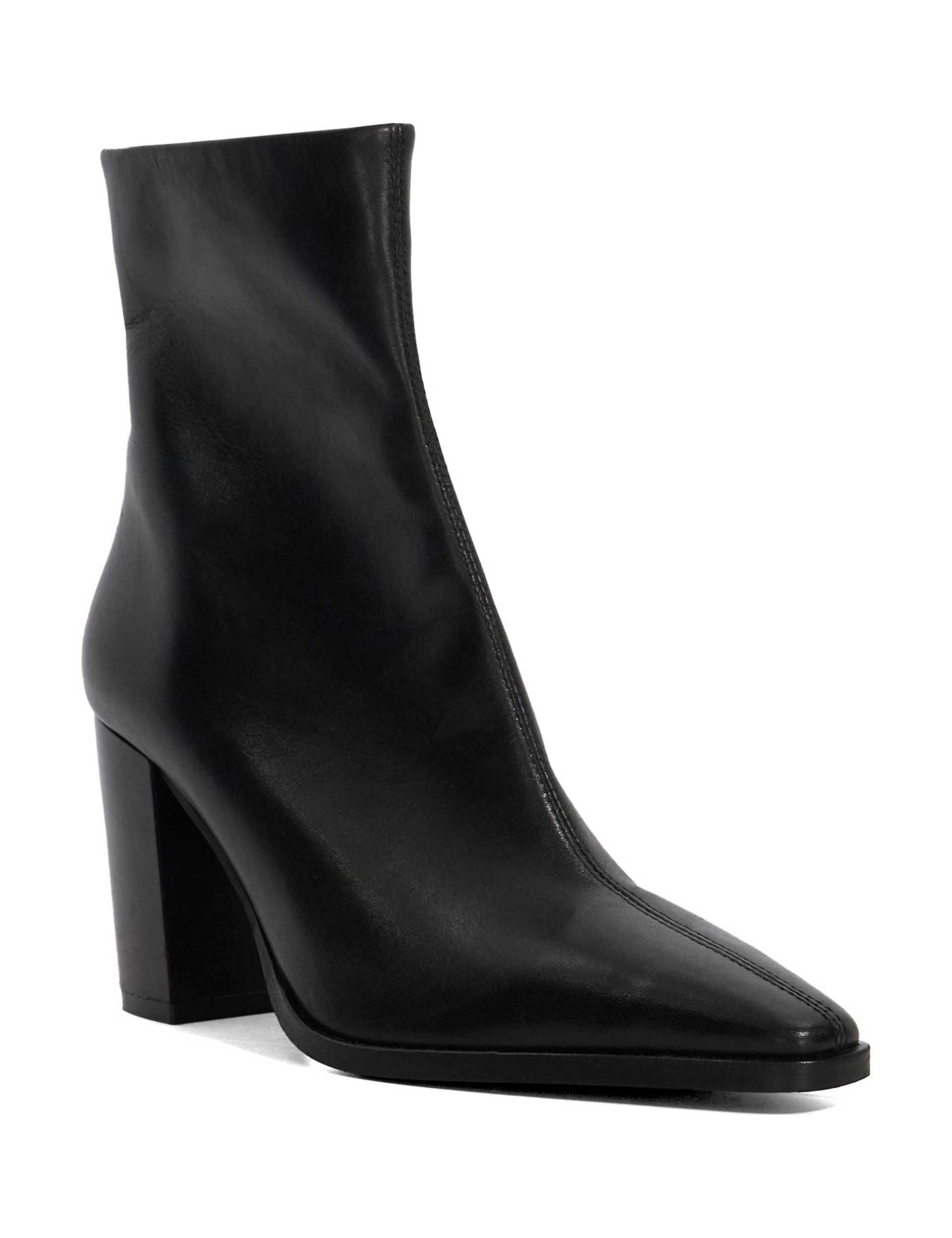 Leather Chisel Toe Block Heel Ankle Boots 3 of 5