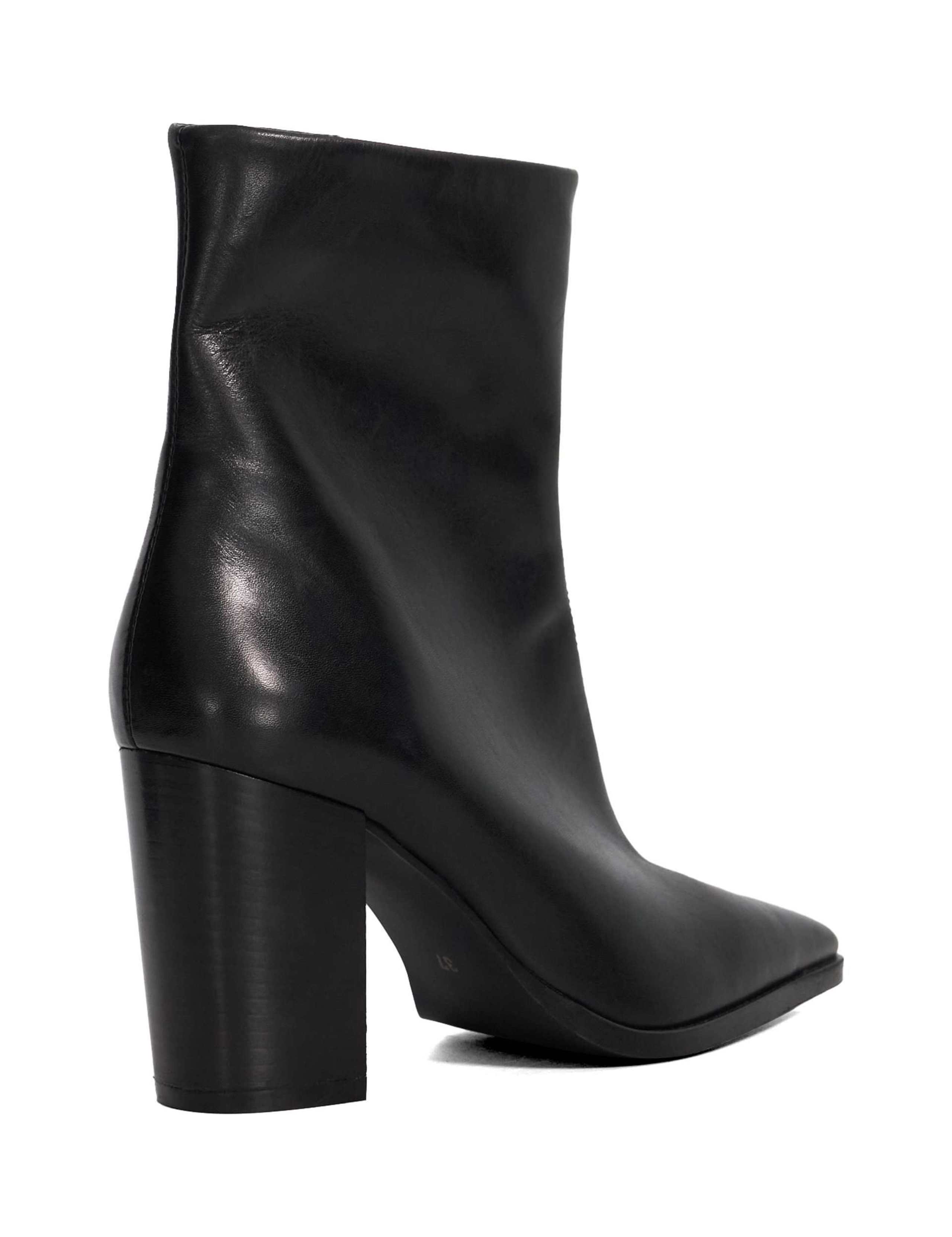 Leather Chisel Toe Block Heel Ankle Boots 4 of 5