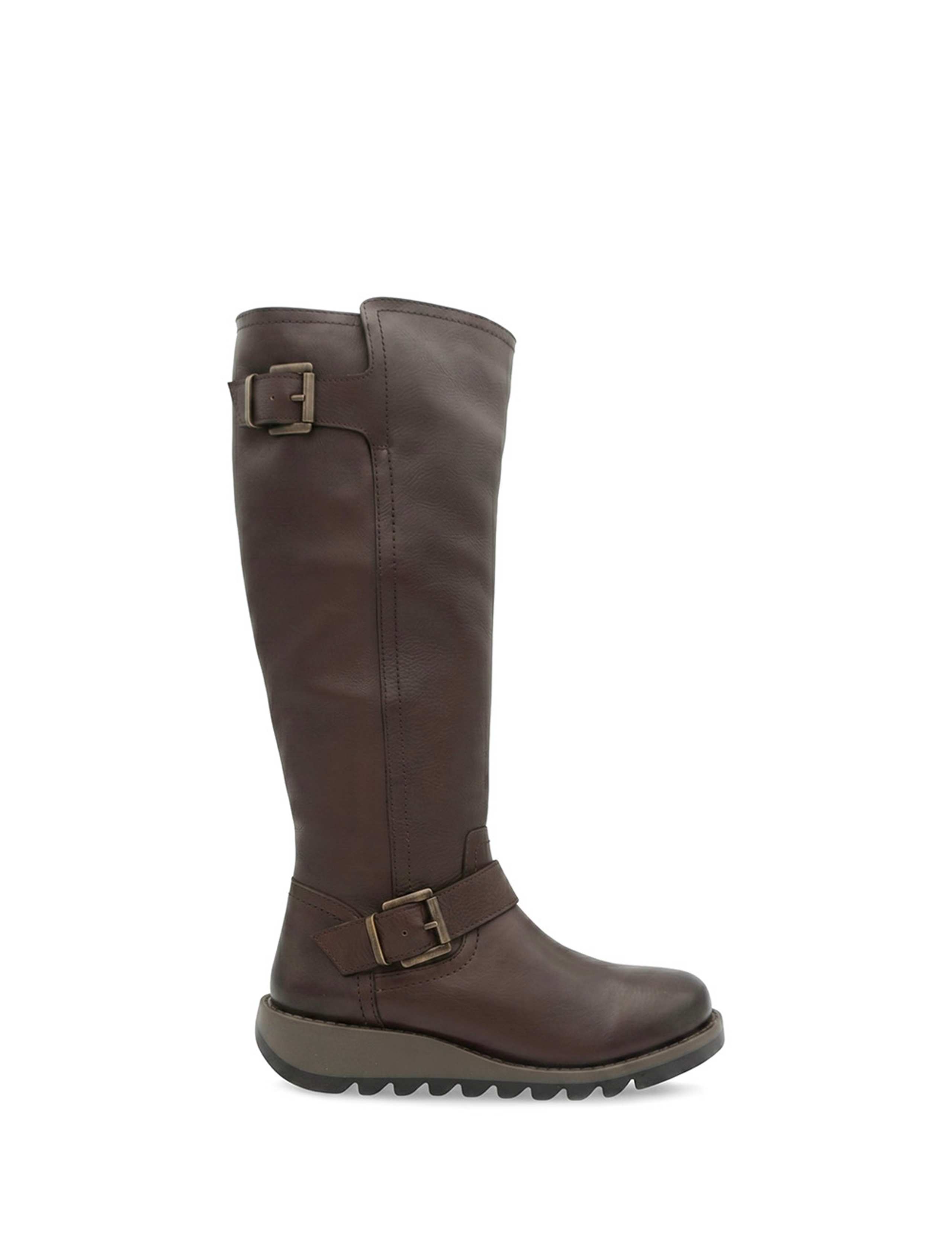 Leather Buckle Wedge Knee High Boots 3 of 6