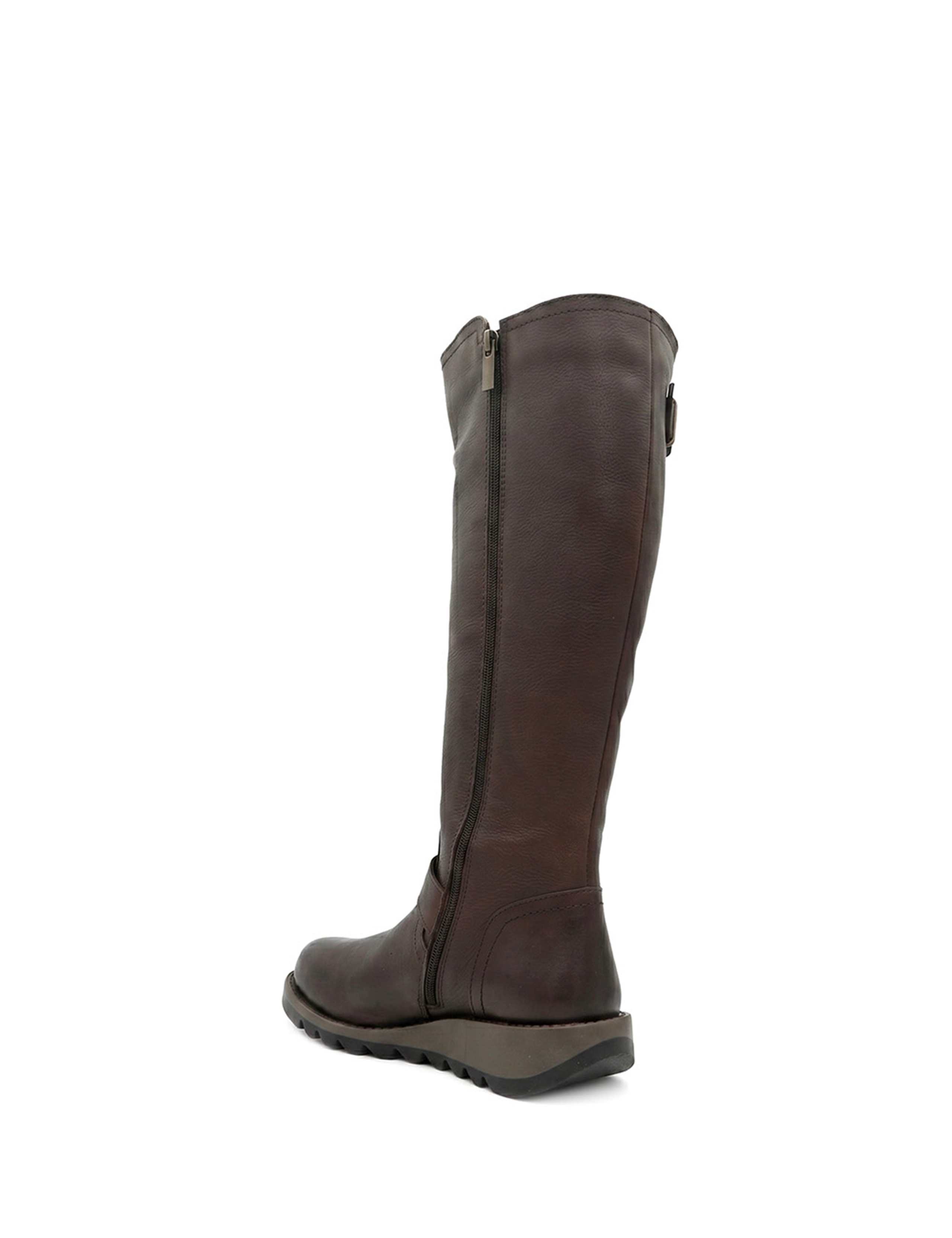 Leather Buckle Wedge Knee High Boots 4 of 6