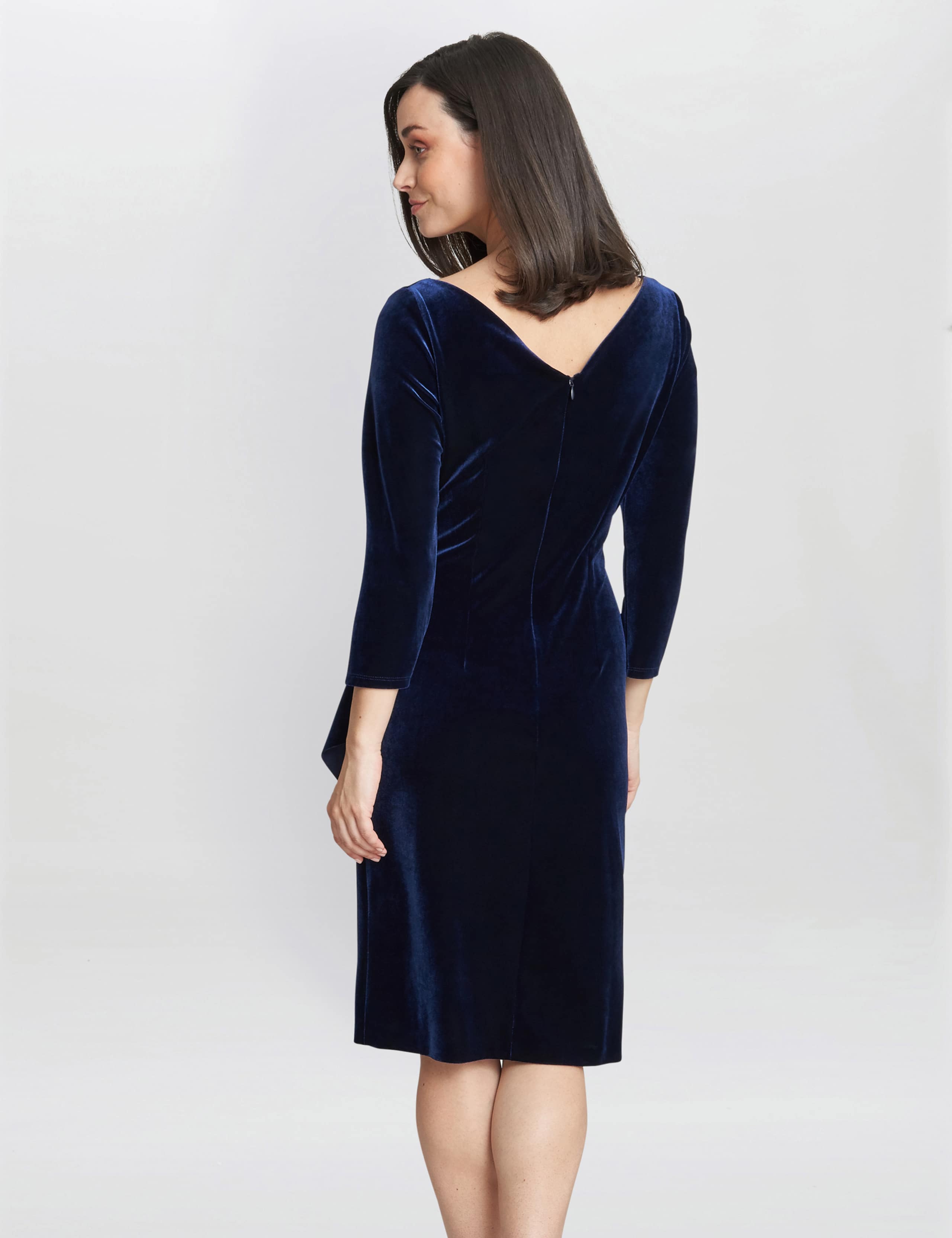 Velvet V-Neck Knee Length Wrap Dress 2 of 4