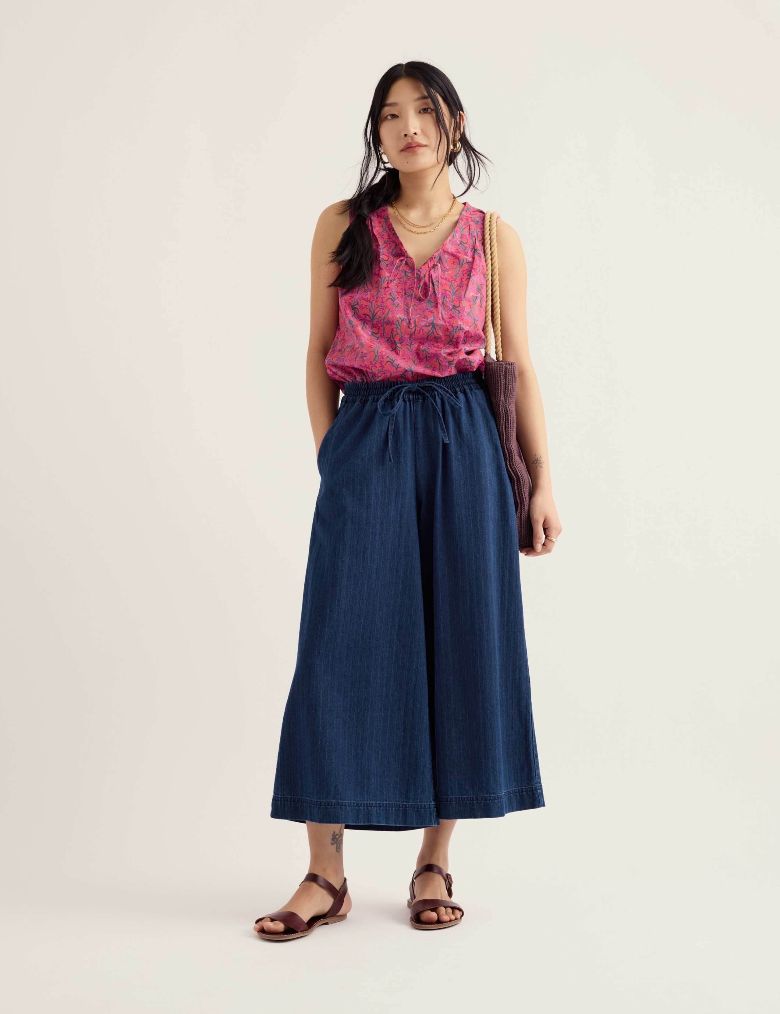 Pure Cotton Floral Tie Neck Top 3 of 5