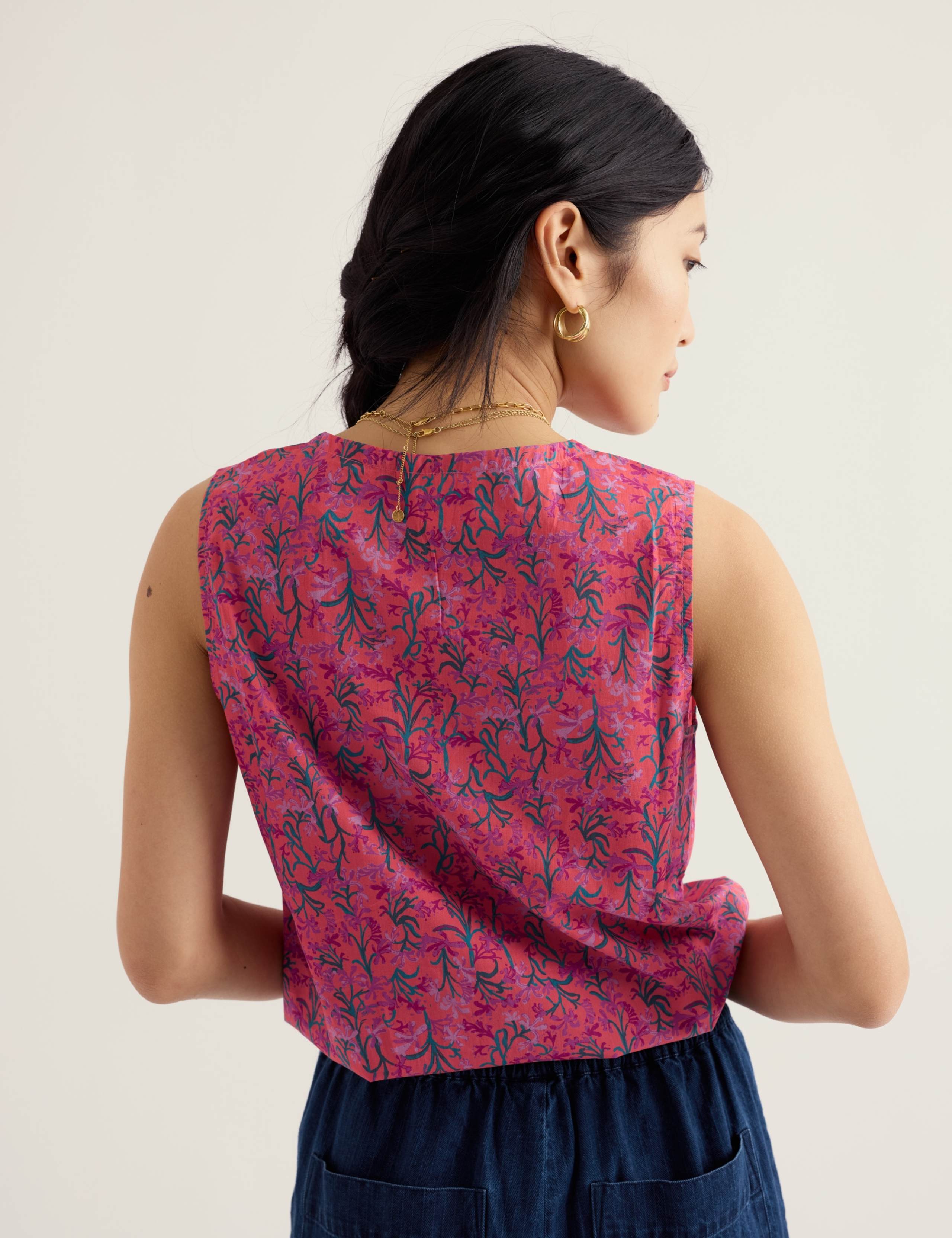 Pure Cotton Floral Tie Neck Top 4 of 5