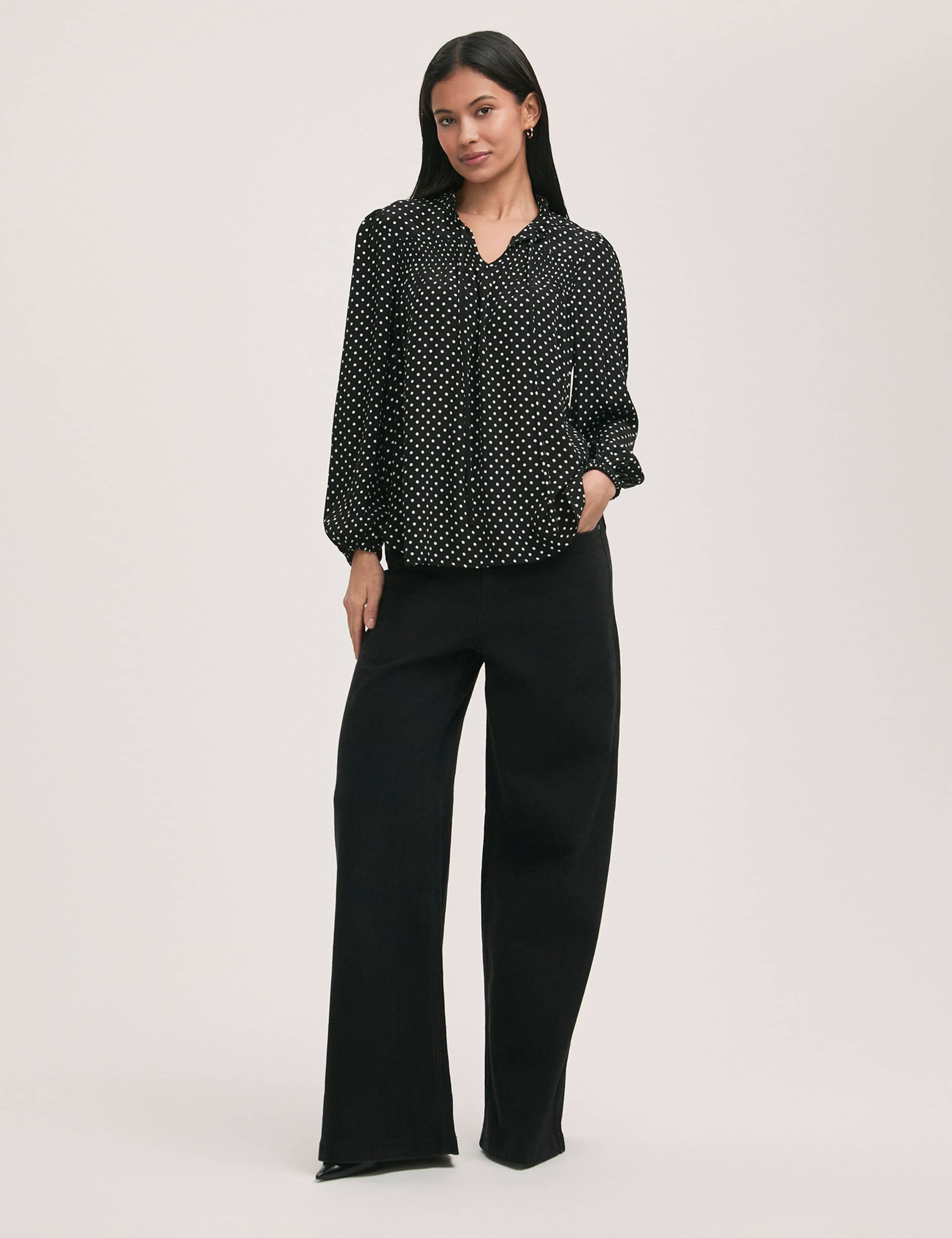 Polka Dot Tie Neck Relaxed Blouse 2 of 5