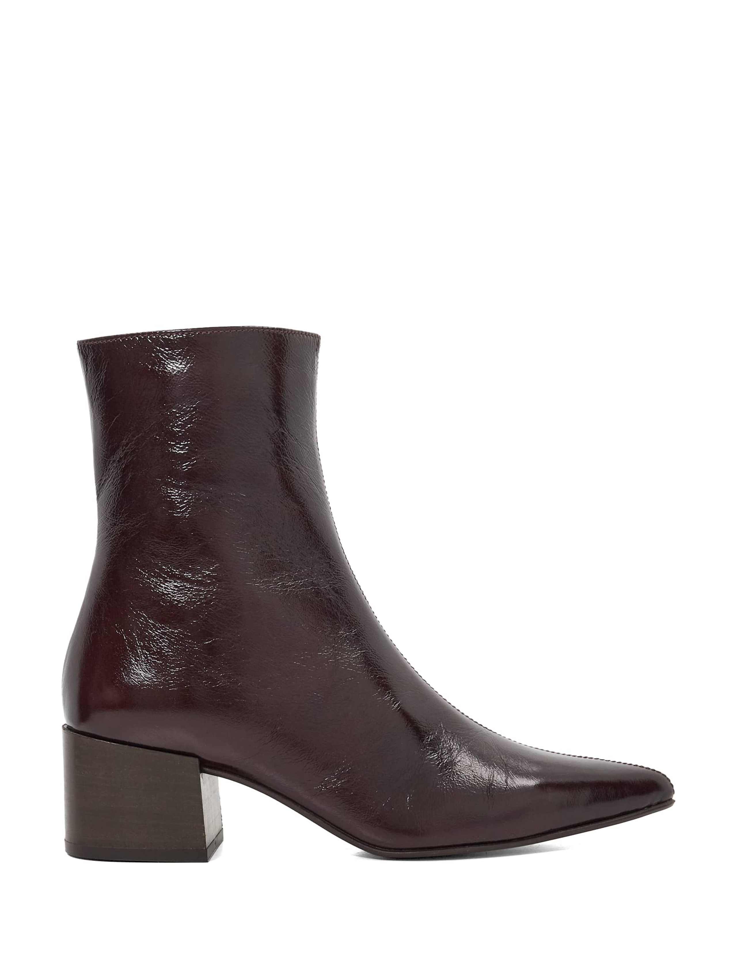 Leather Block Heel Pointed Ankle Boots 1 of 5