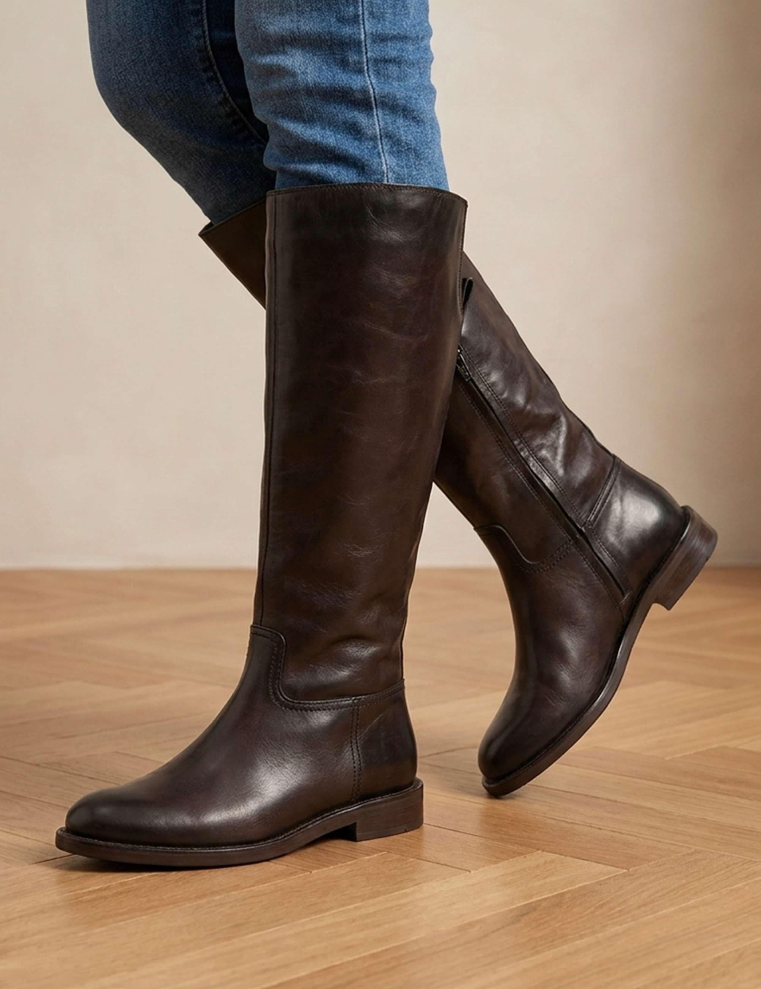 Leather Flat Knee High Boots 1 of 6